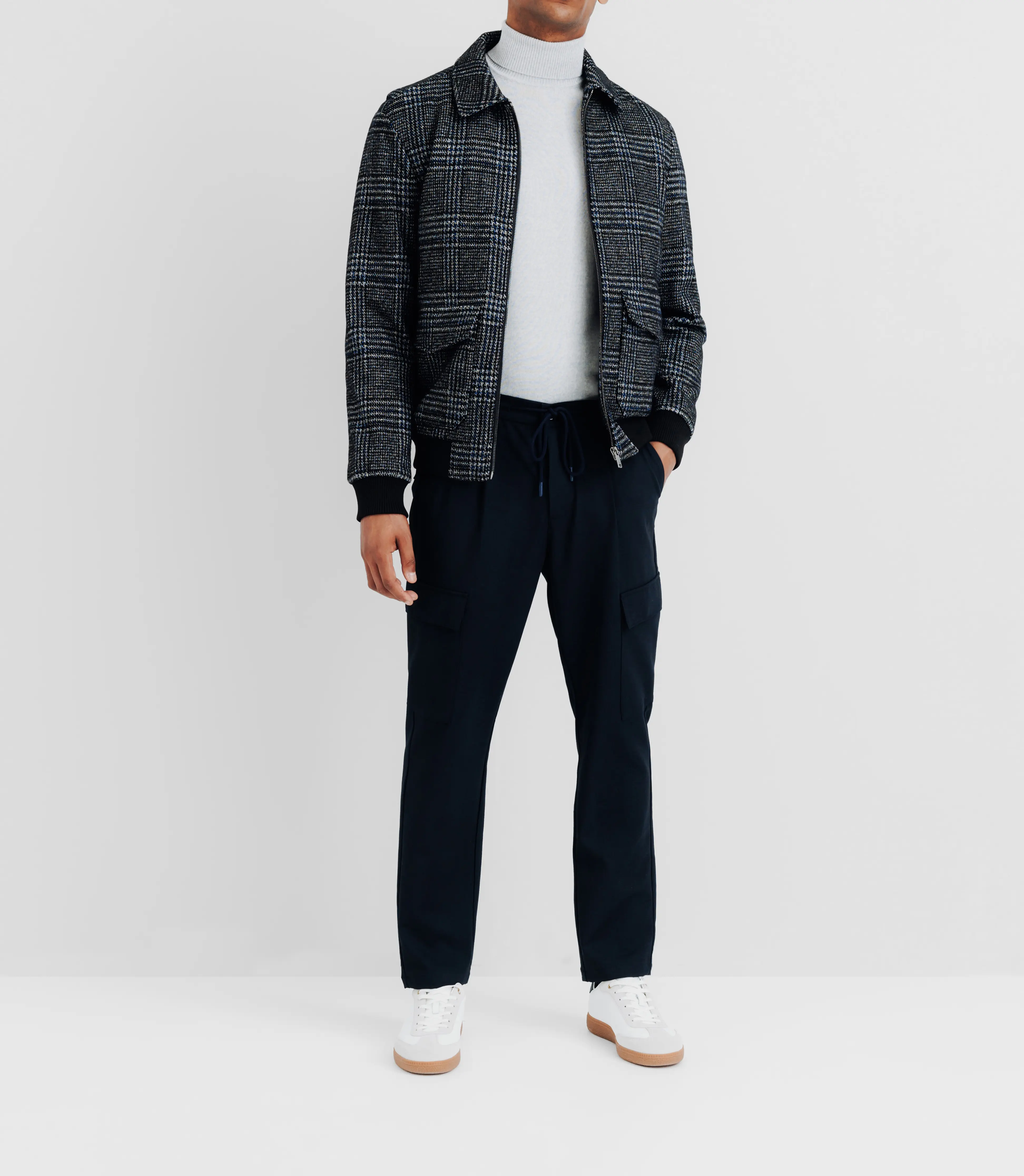 Blouson en laine col chemise marine
