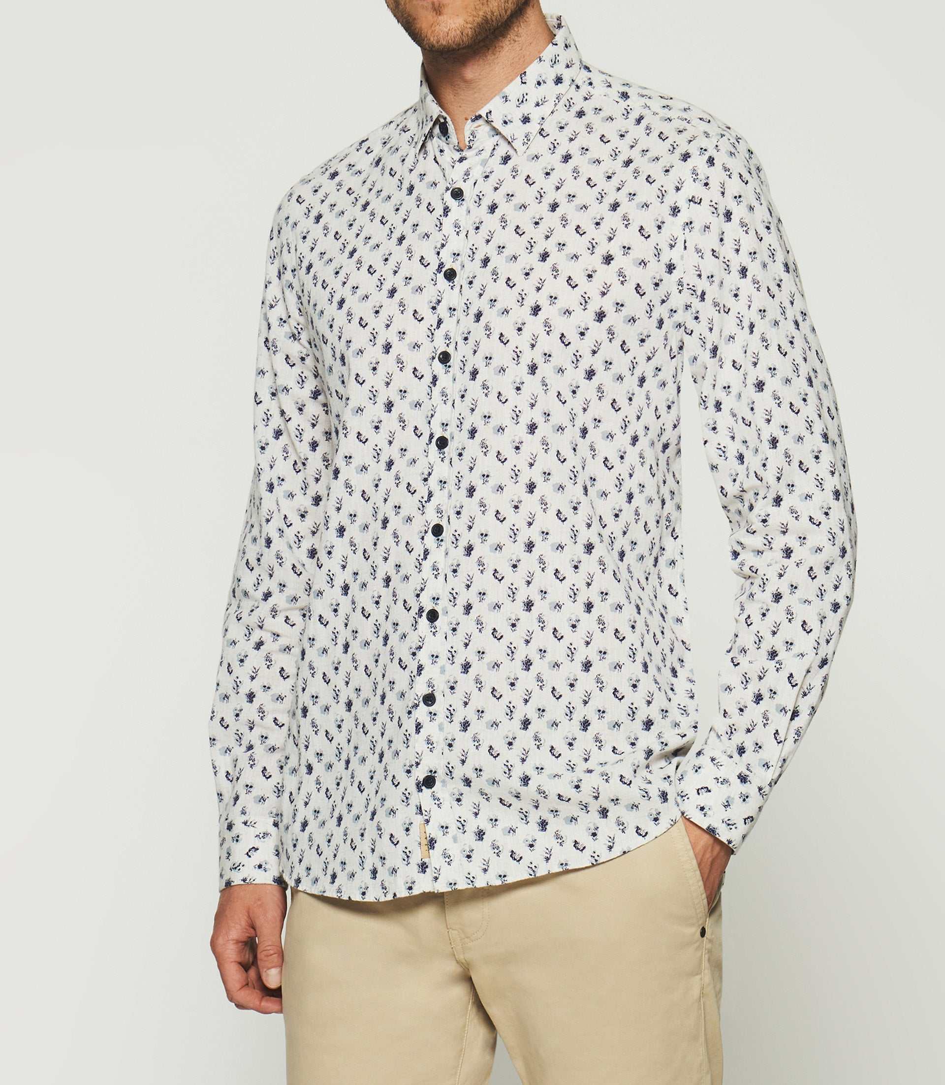 Chemise imprimée floral beige et marine KAMERON - Image 2
