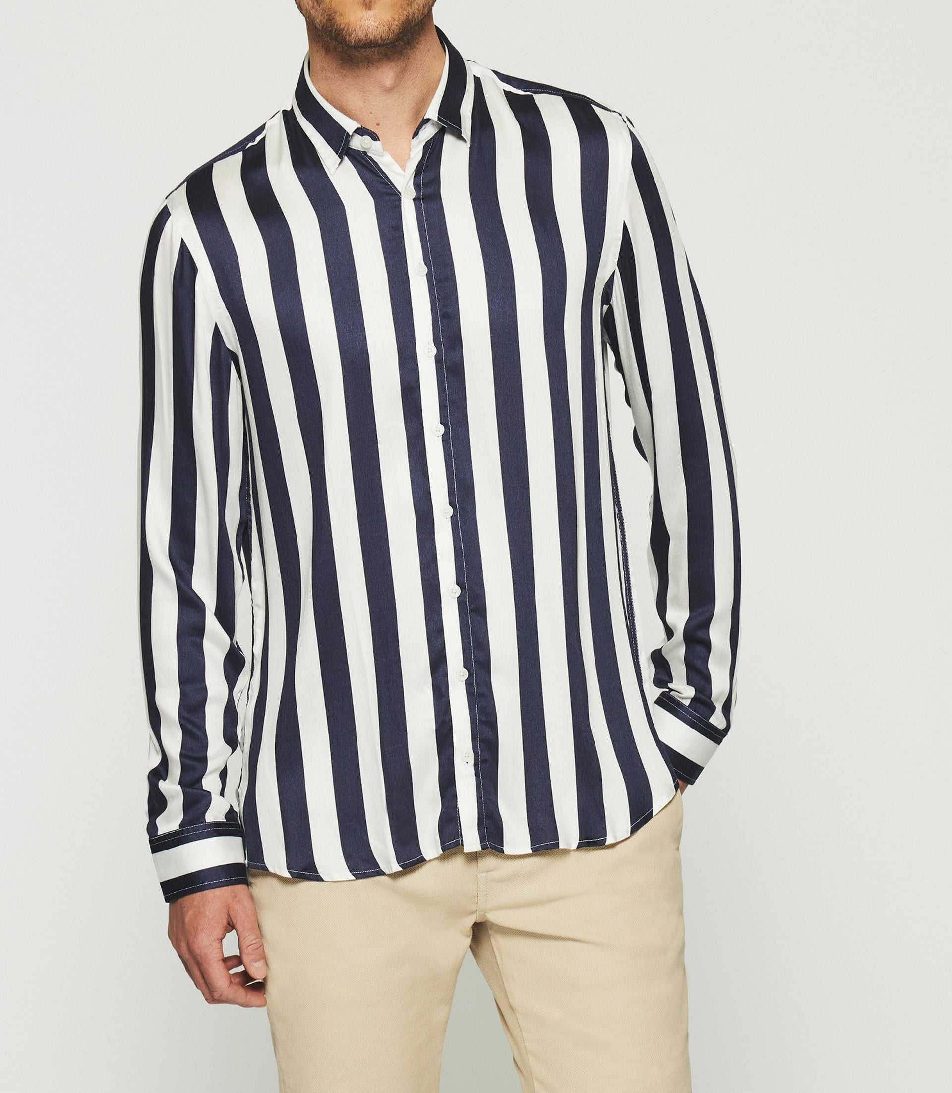 Chemise à rayures en satin blanc et marine KENNA - Image 2