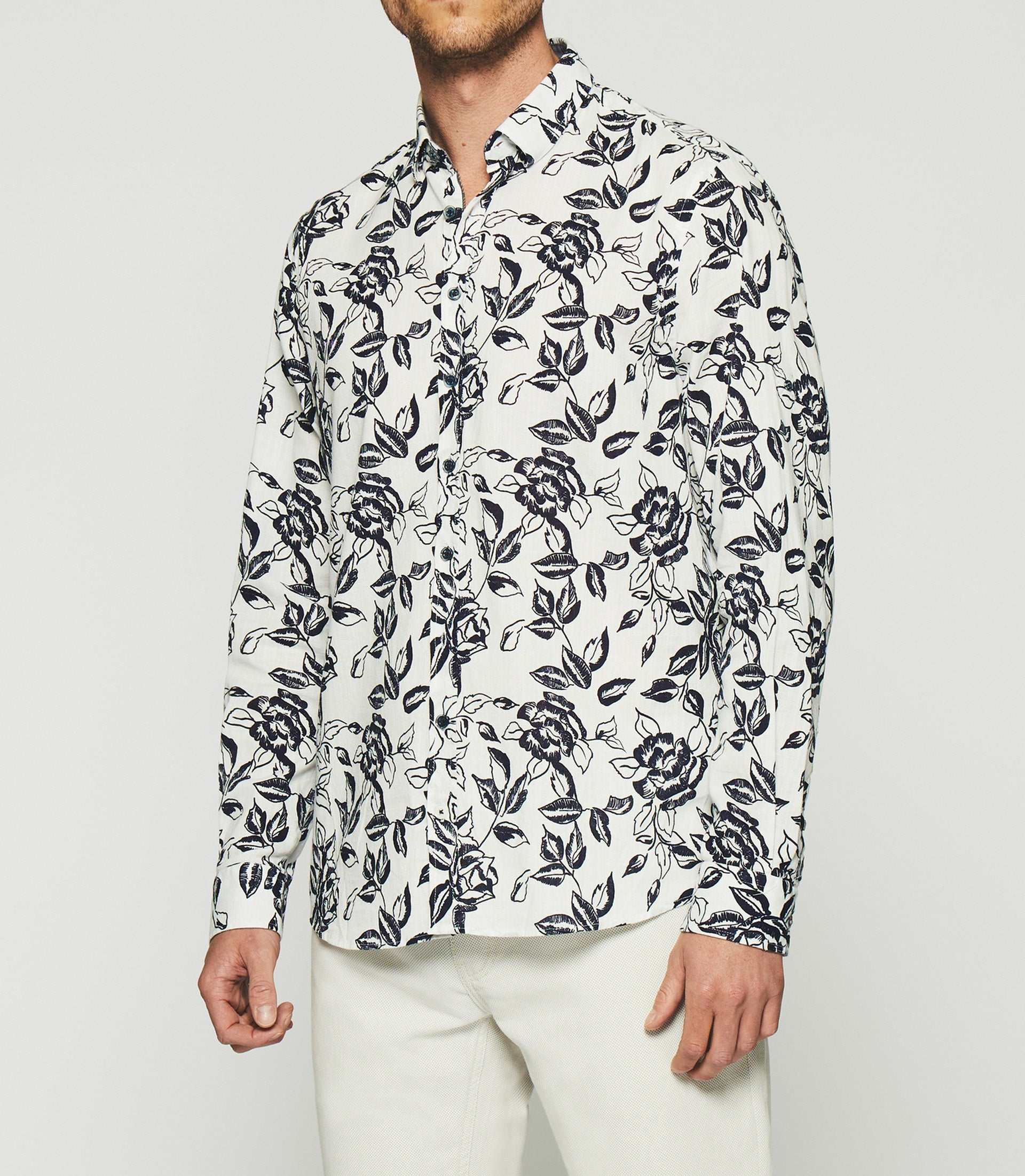 Chemise imprimée floral blanc et marine KERY - Image 2