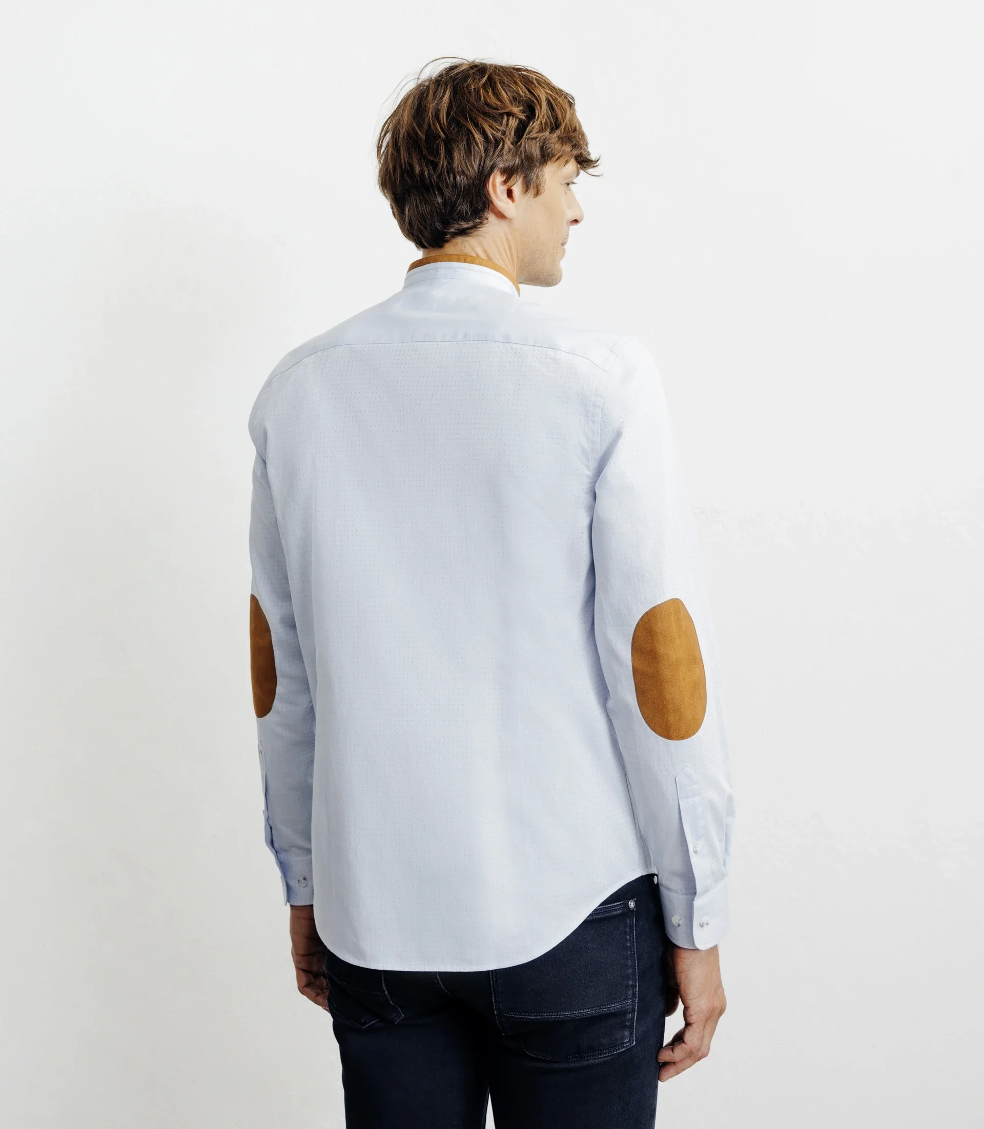 Chemise casual col mao avec coudières ciel - Image 4