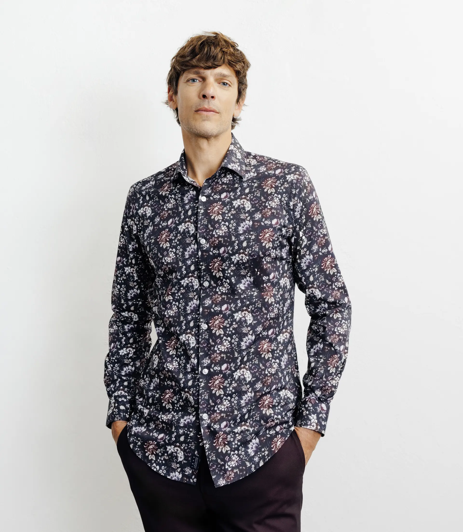 Chemise casual imprimé fleurs bleu marine