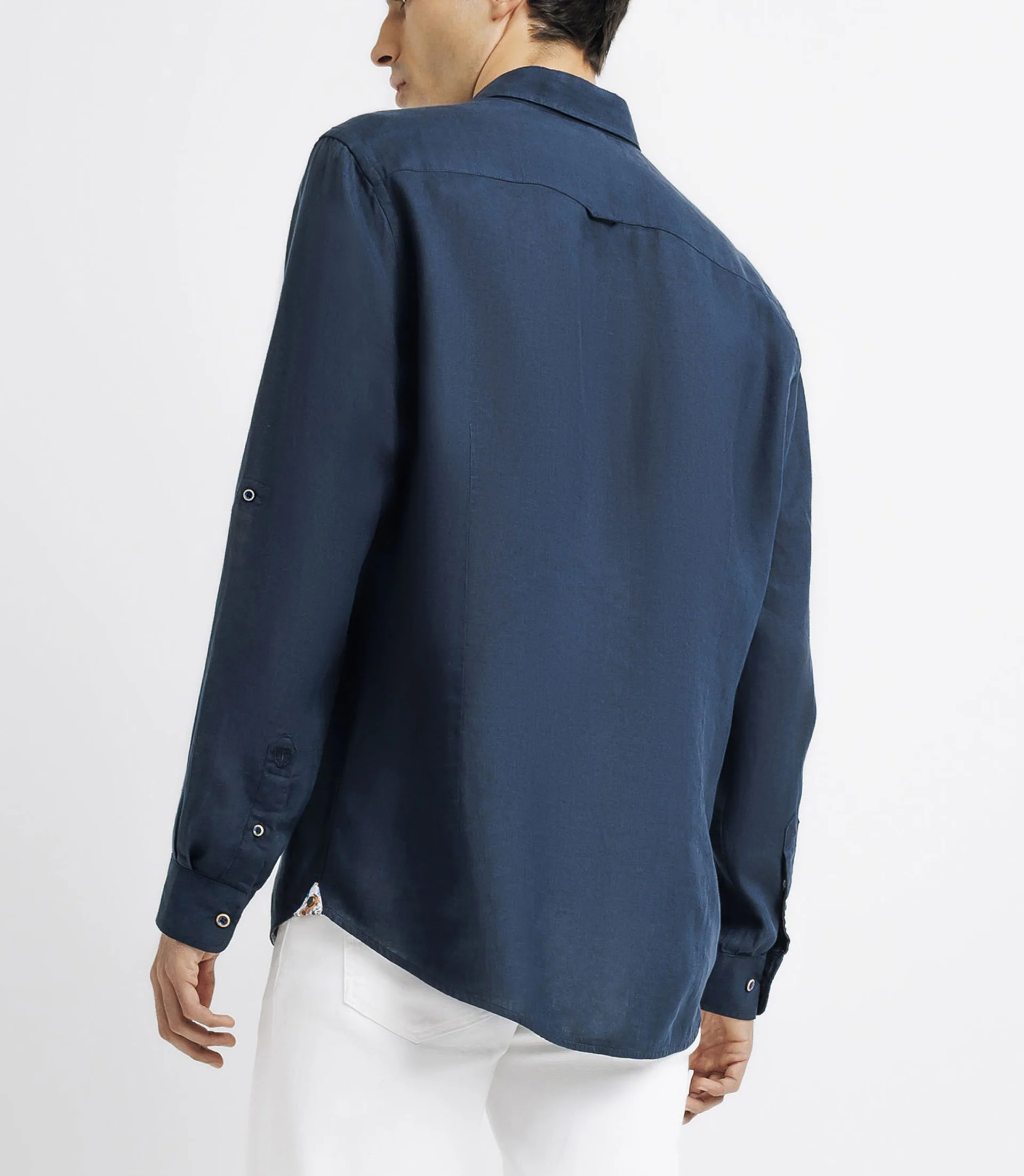 Chemise unie en lin marine - Image 2