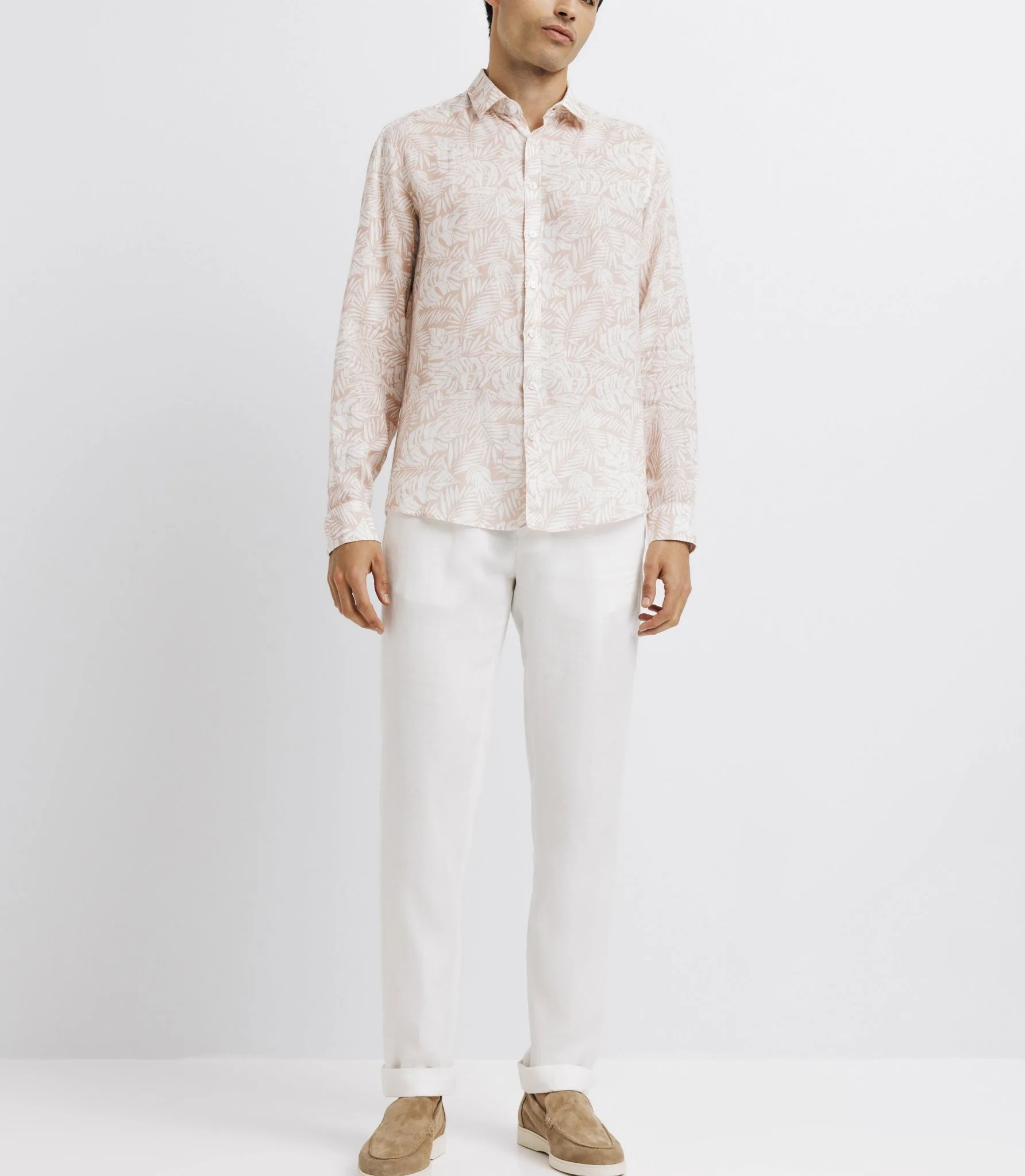 Chemise casual en lin imprimée rose
