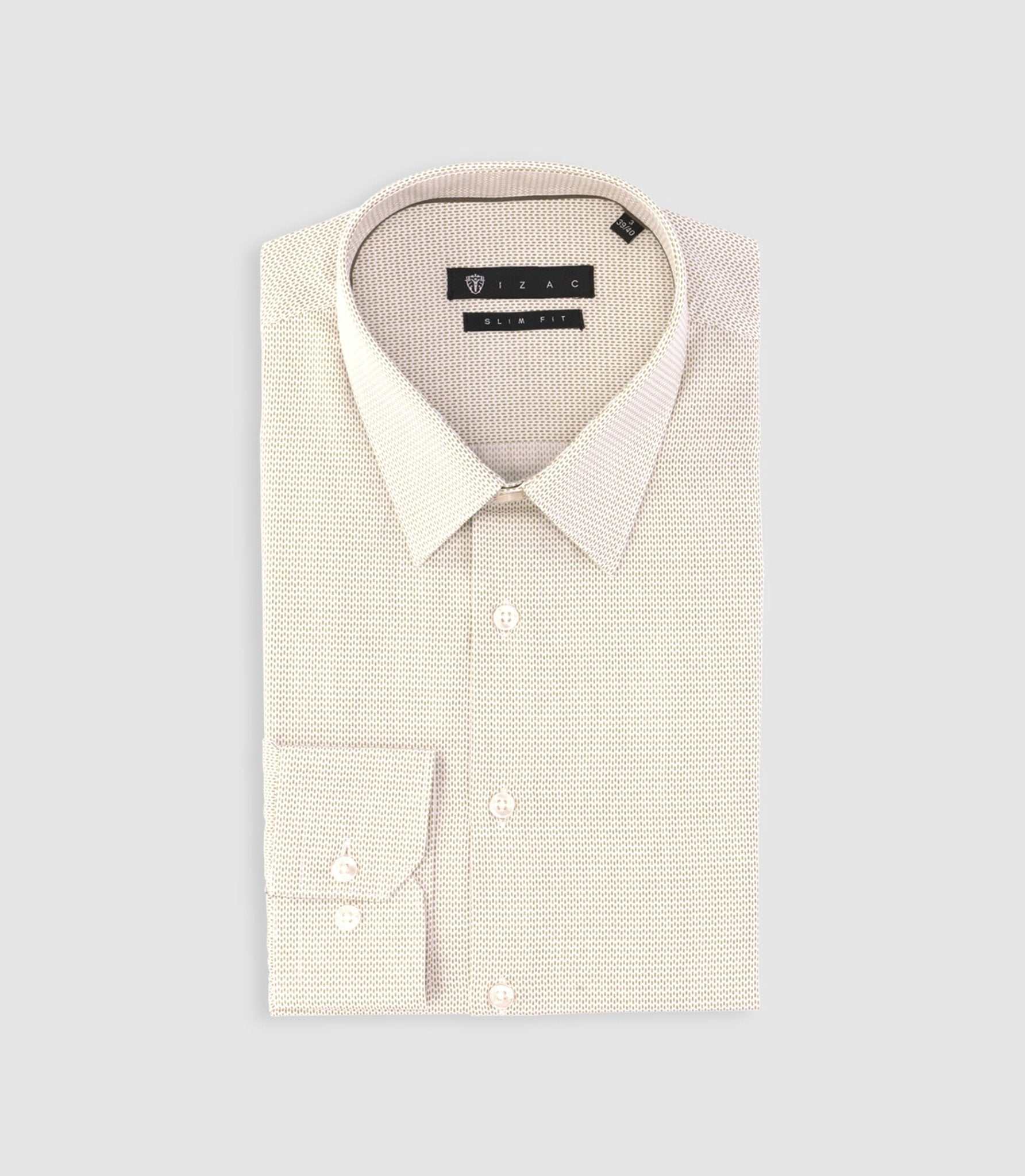 Chemise slim imprimée micro motifs blanche et beige PRESTO - Image 3