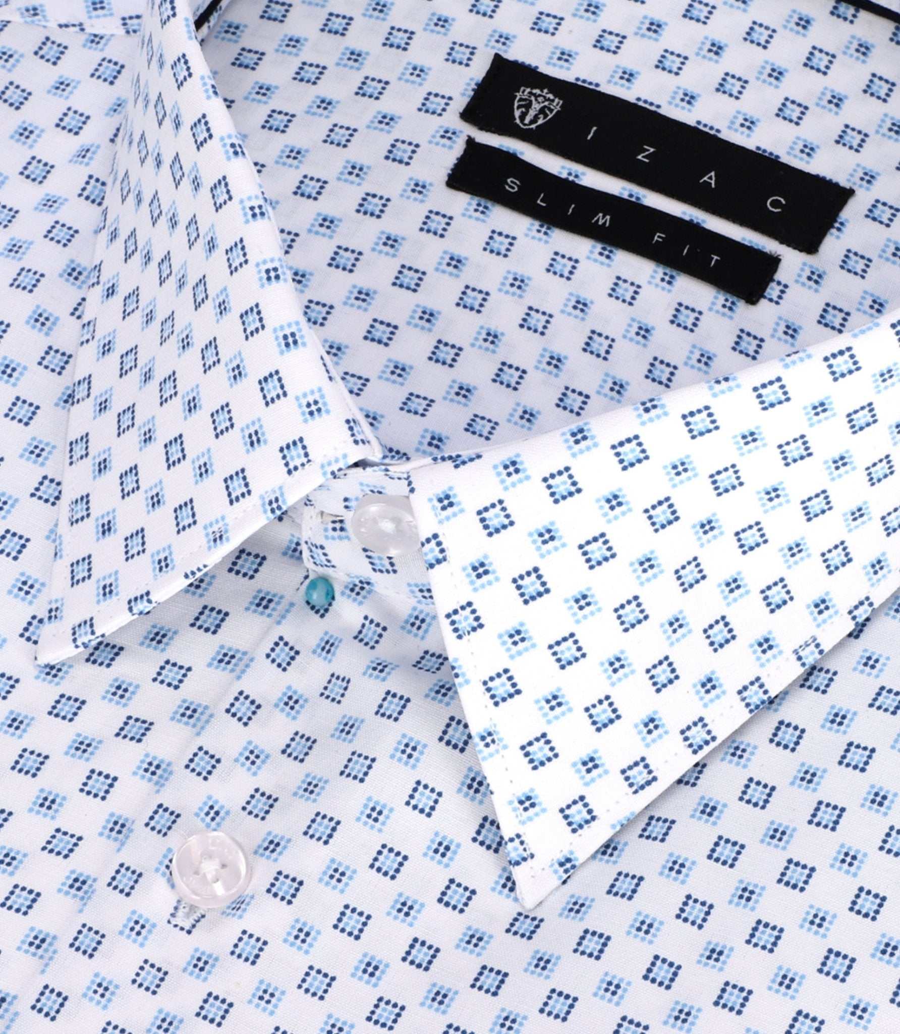 Chemise imprimée micro motifs blanche et bleue PAMPA - Image 2
