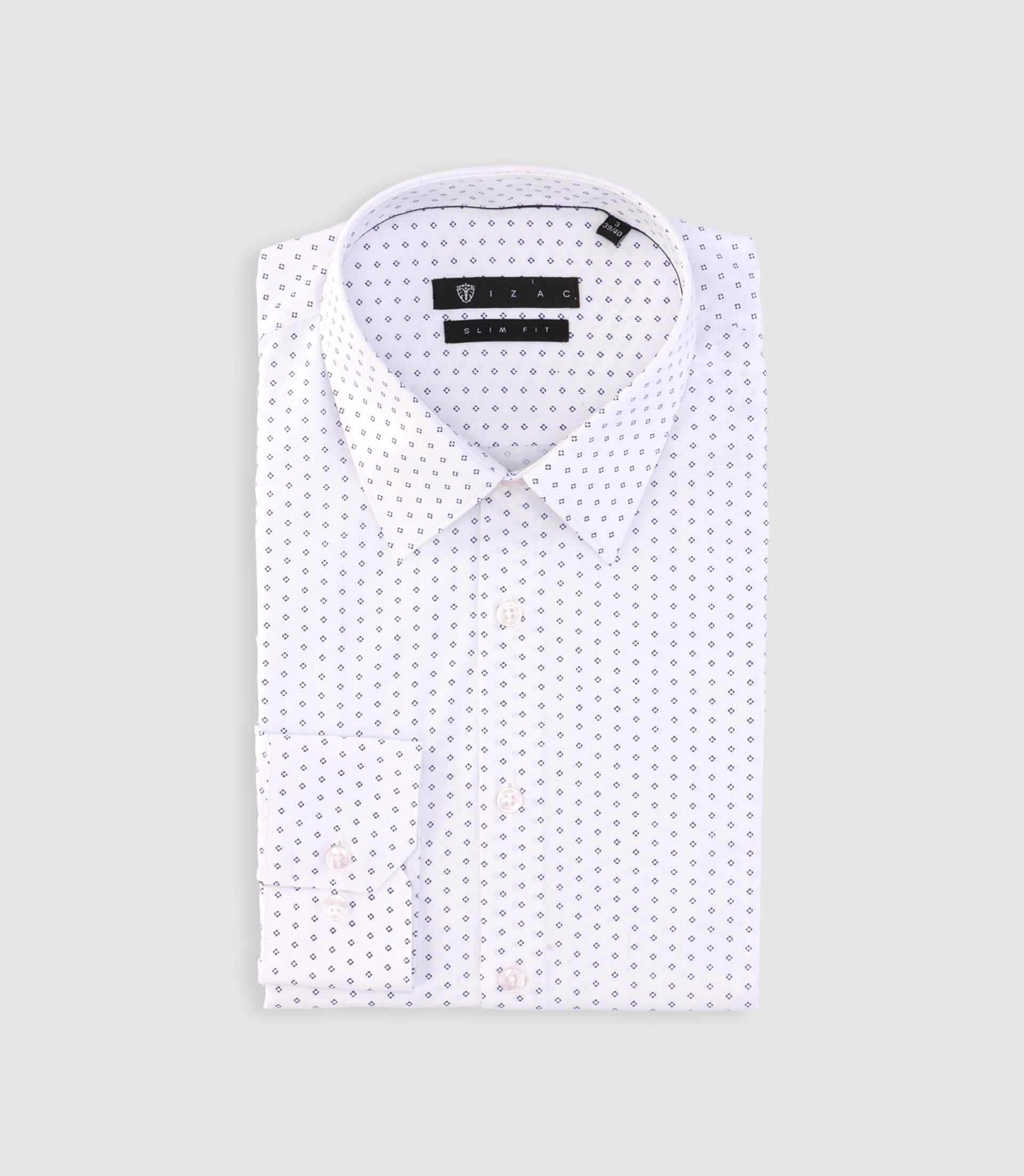 Chemise imprimée micro motifs blanche et marine PAOLINO - Image 3