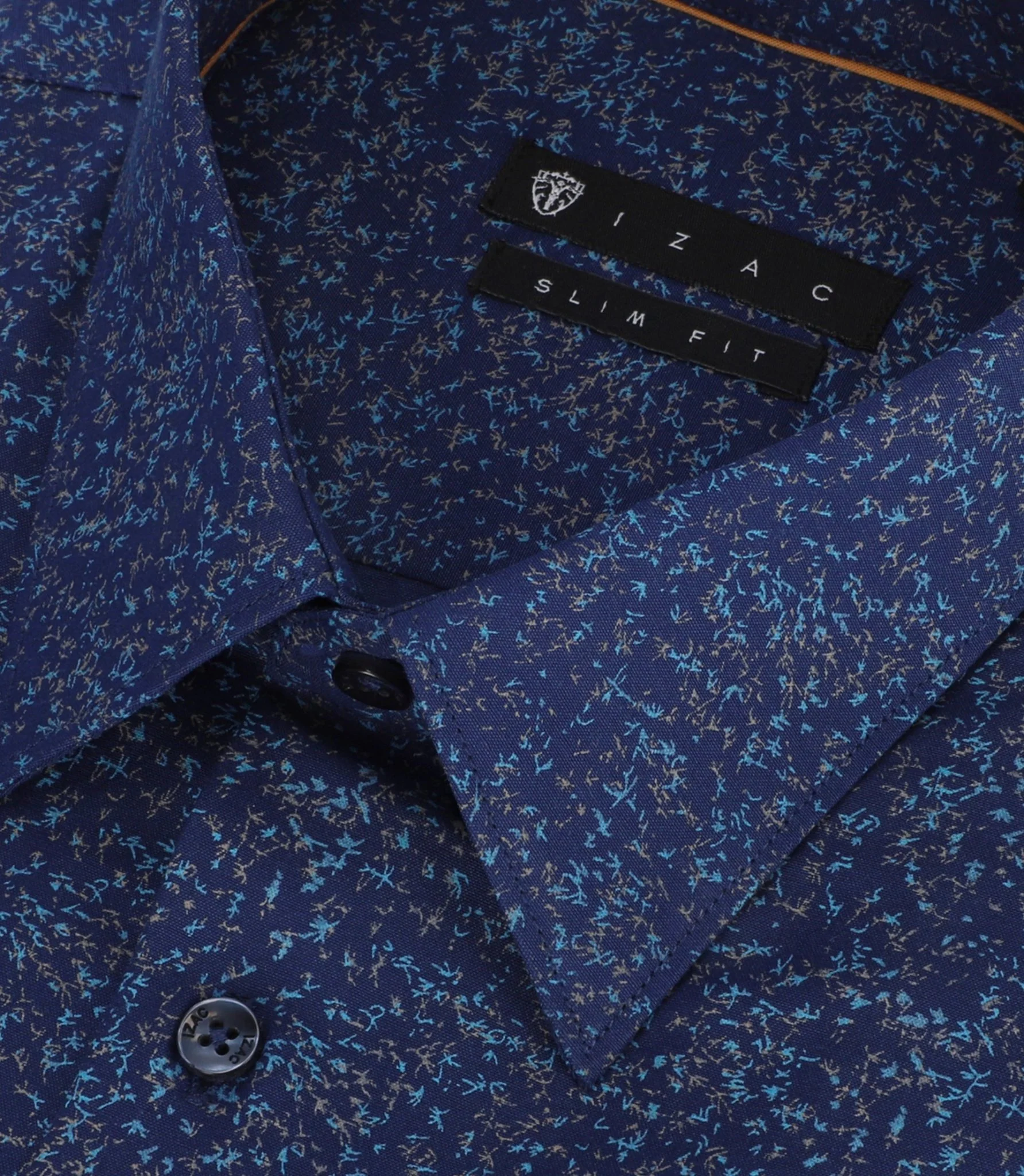 Chemise imprimée micro motifs marine et beige PENTI - Image 2