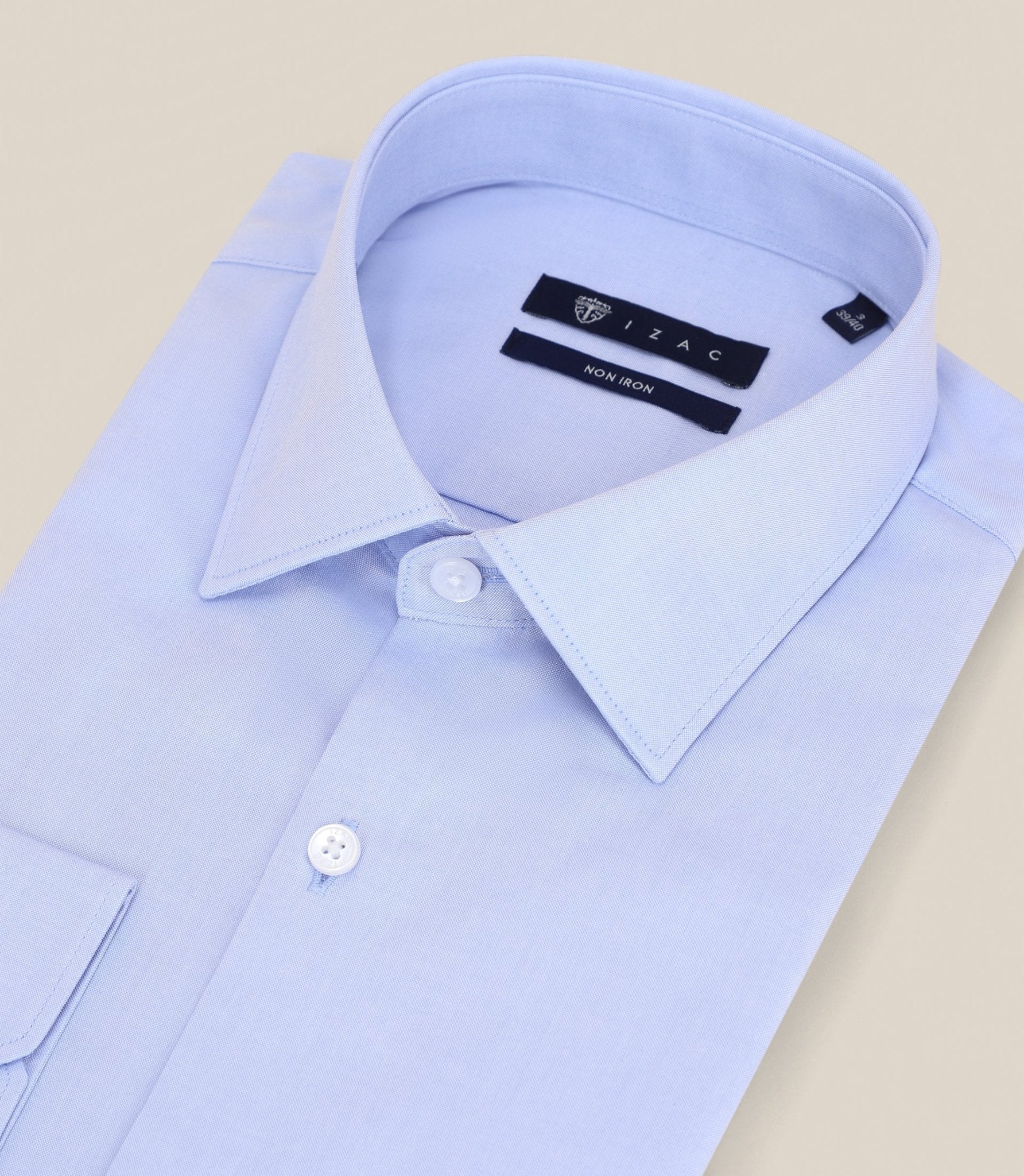 Chemise infroissable col italien bleue - Image 2