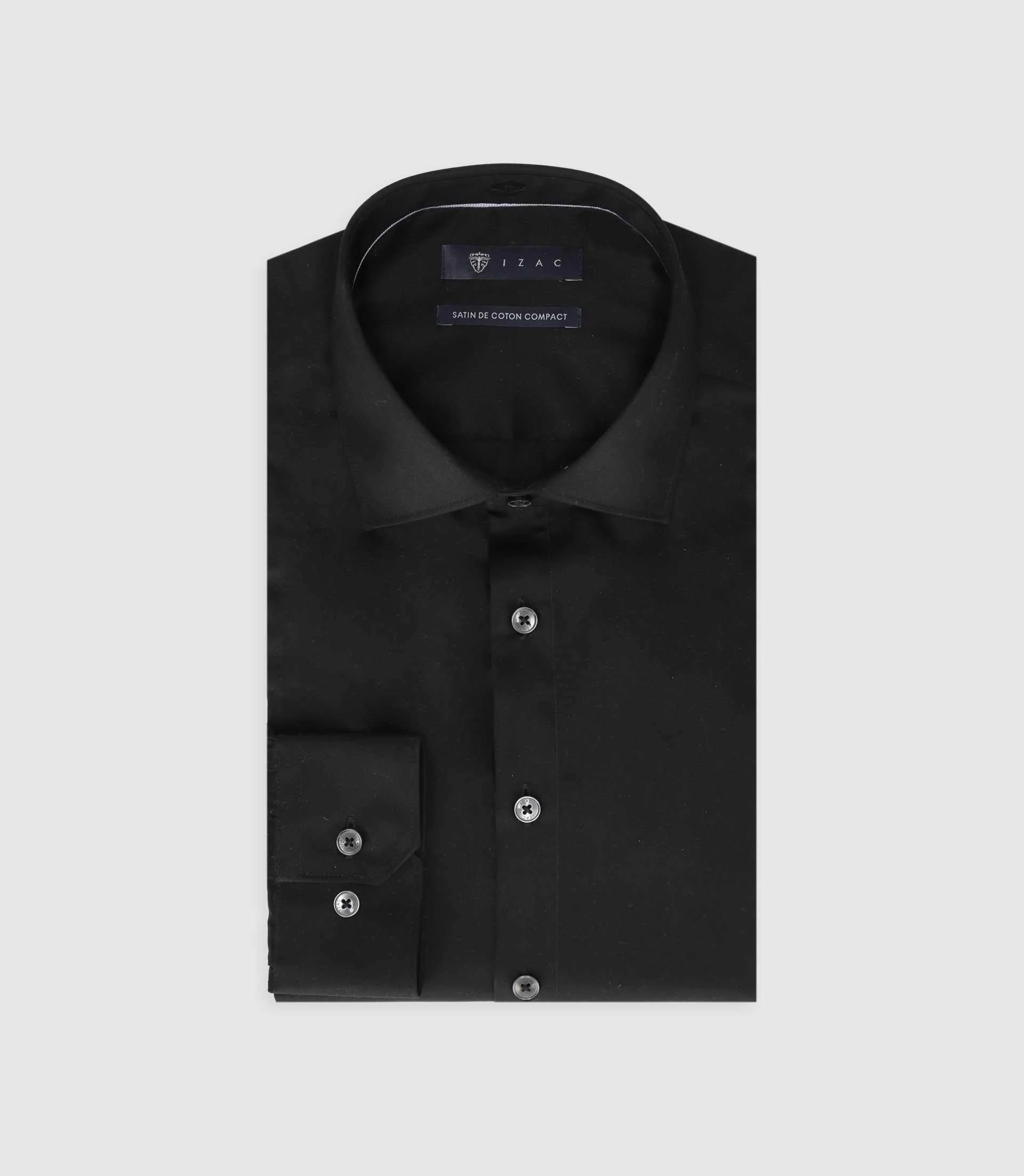 Chemise slim en satin de coton noir SATINSLIM - Image 3