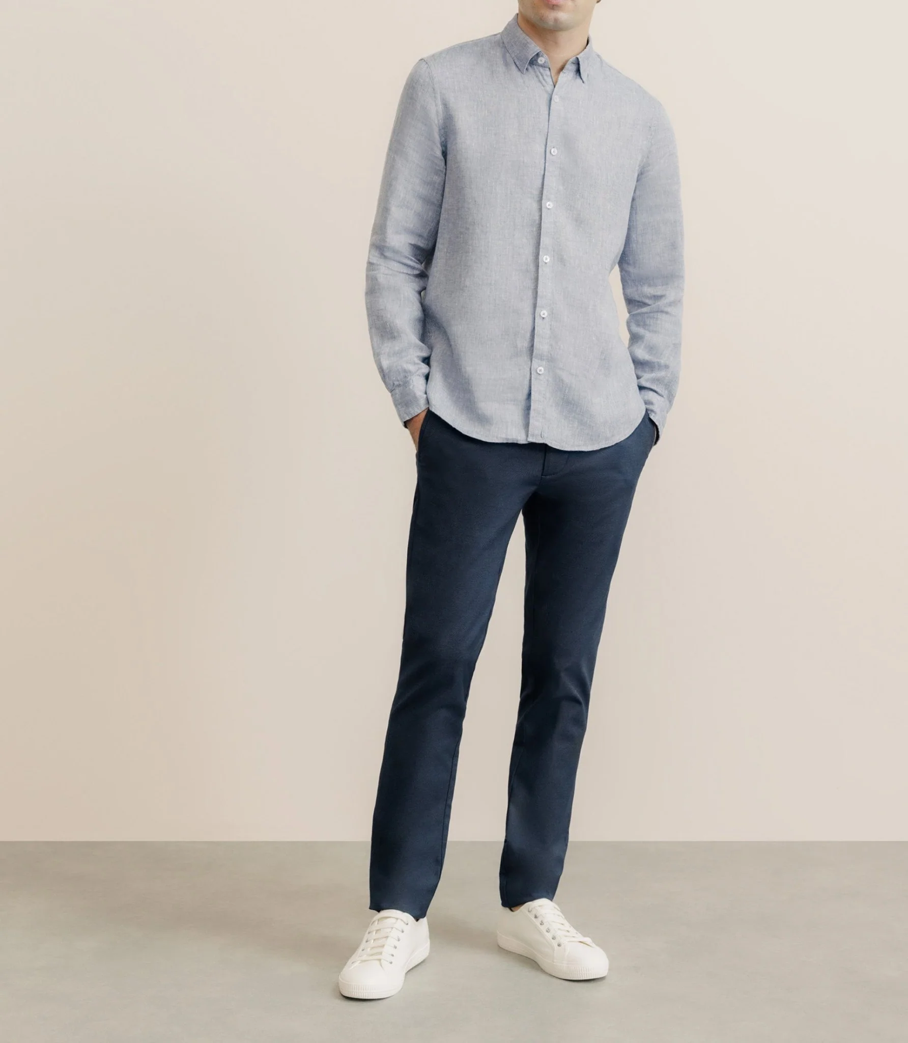 Chemise casual 100% lin bleu denim - Image 3