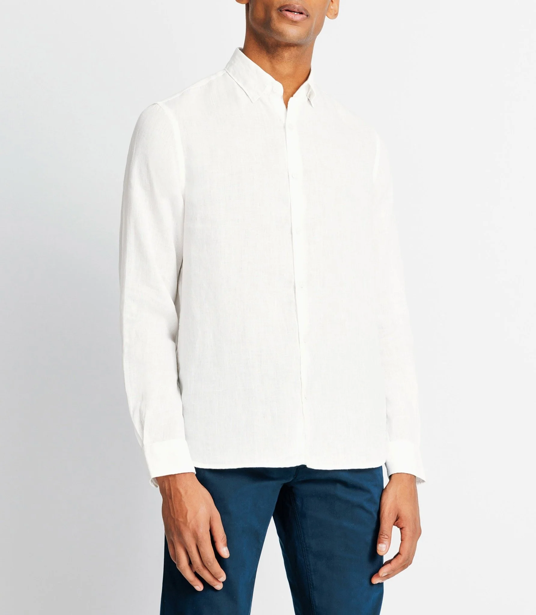 Chemise unie en coton lin blanche - Image 2