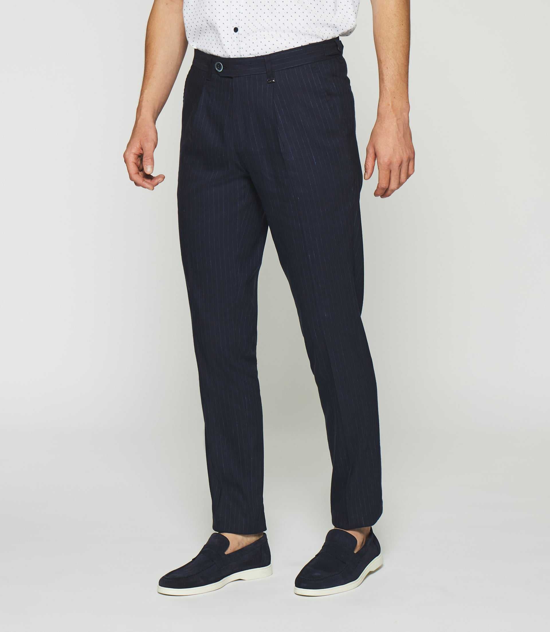 Pantalon chino à rayures en lin bleu marine PLAISANCE - Image 5