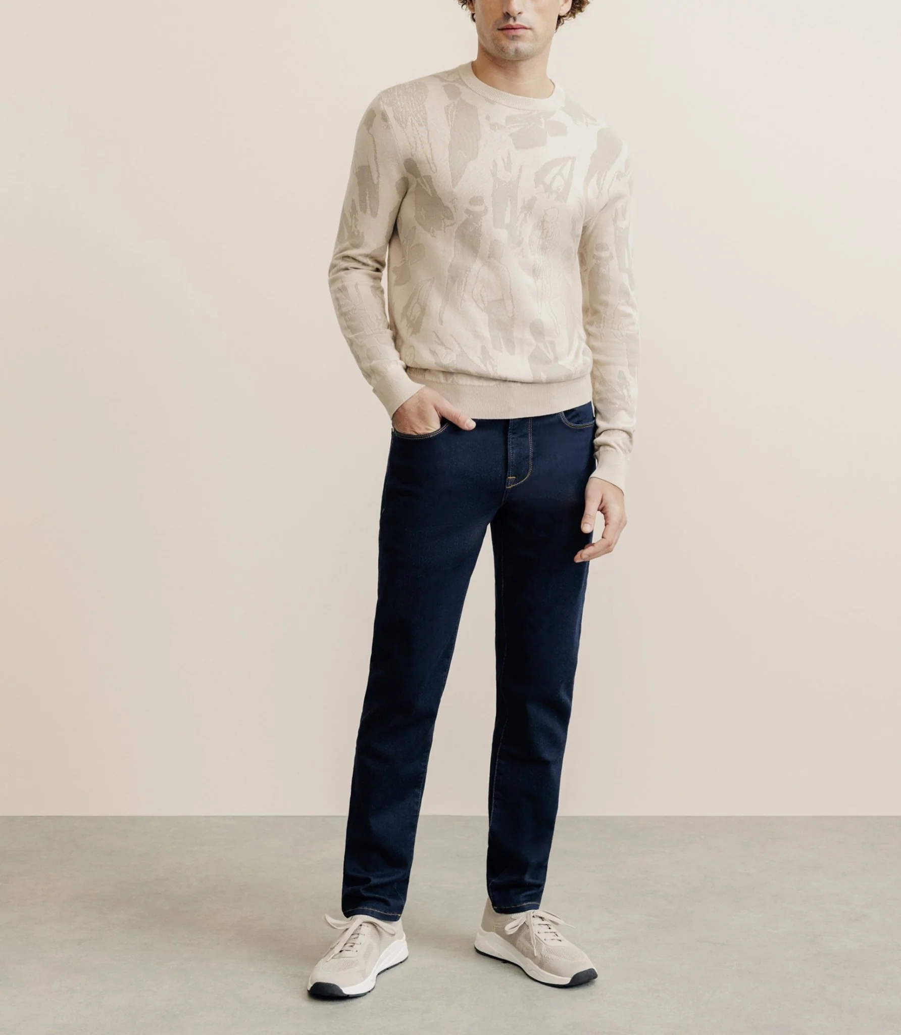 Pull col rond beige - Image 2