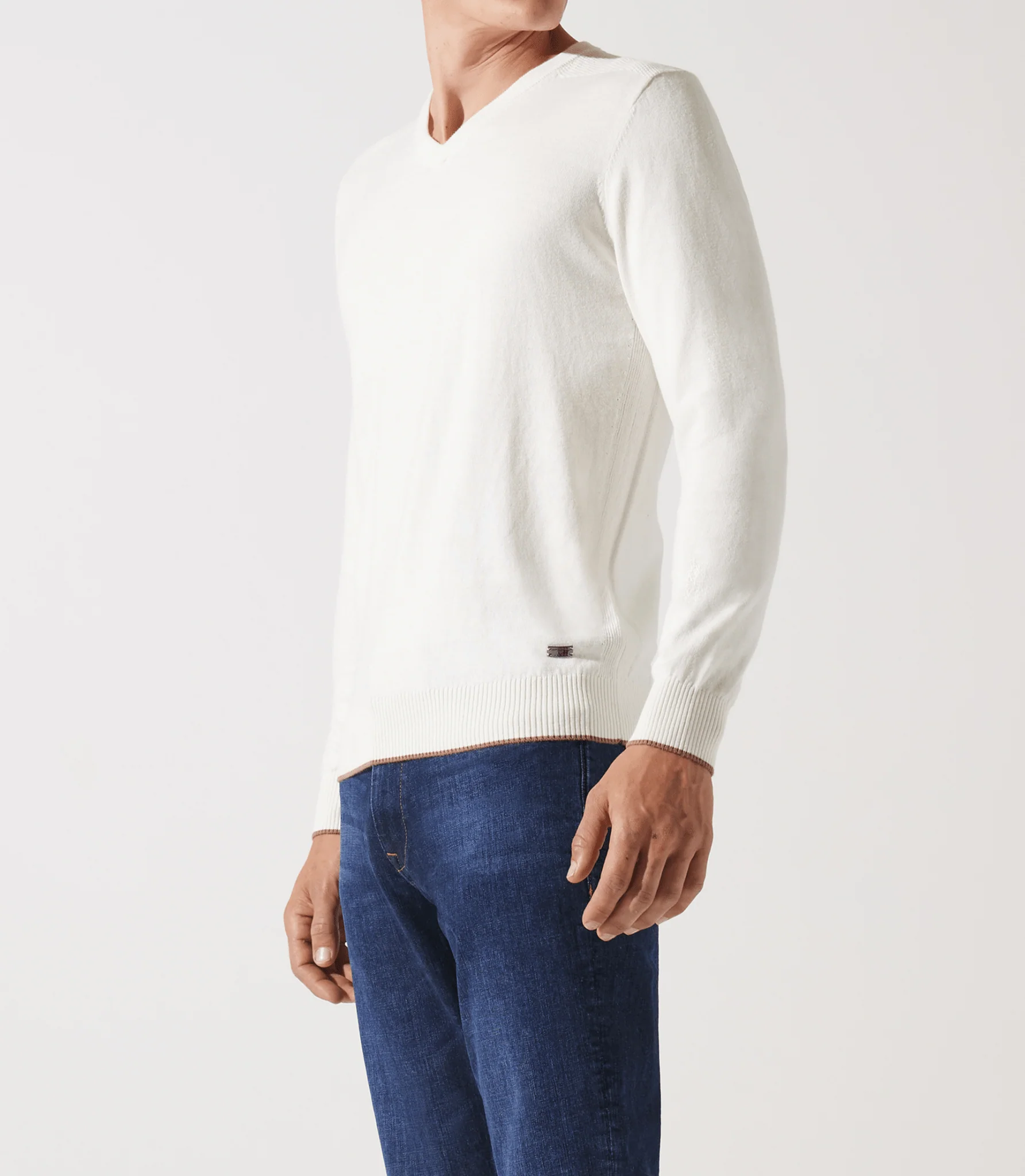 Pull col v rayé écru - Image 2