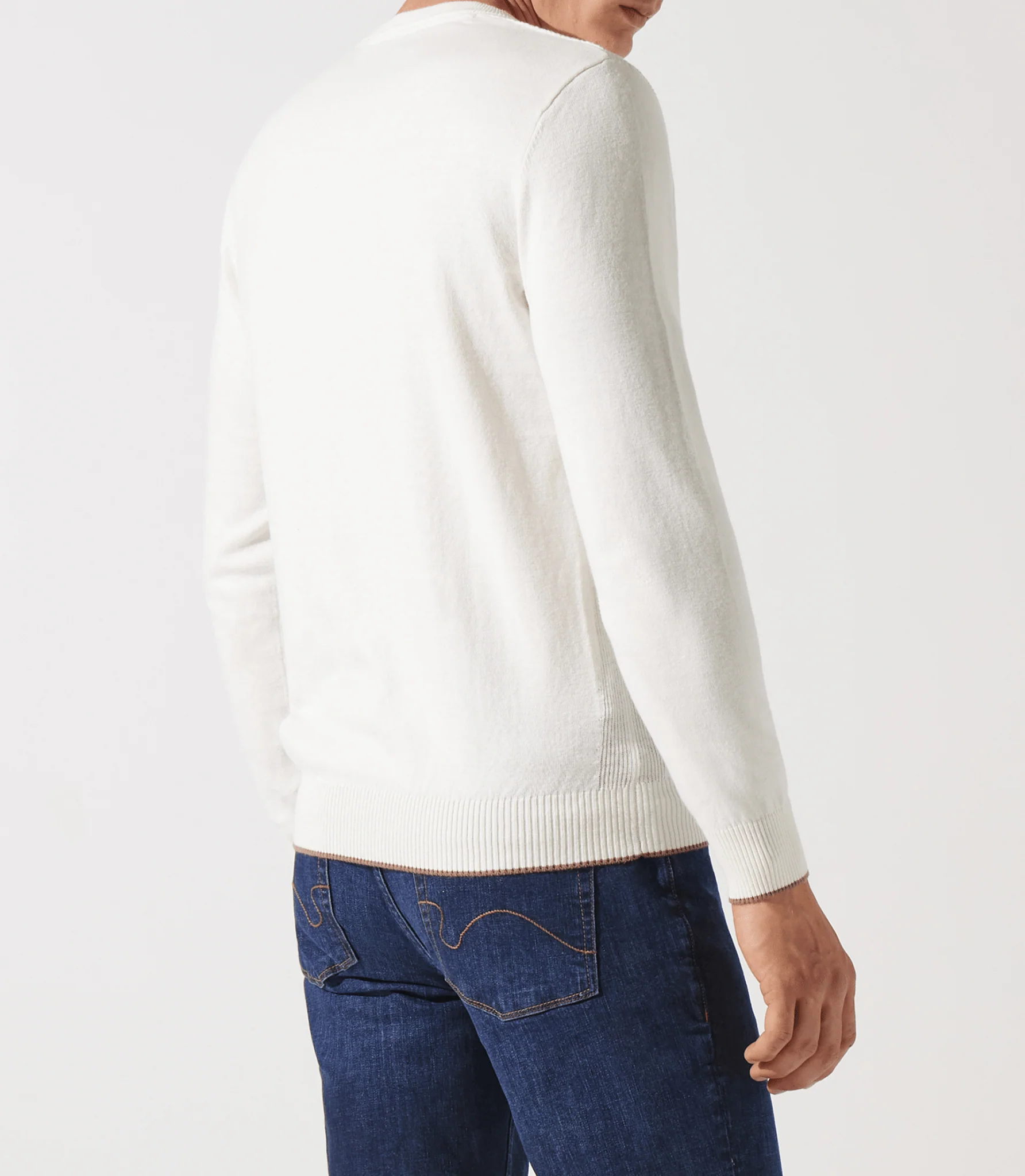 Pull col v rayé écru - Image 4