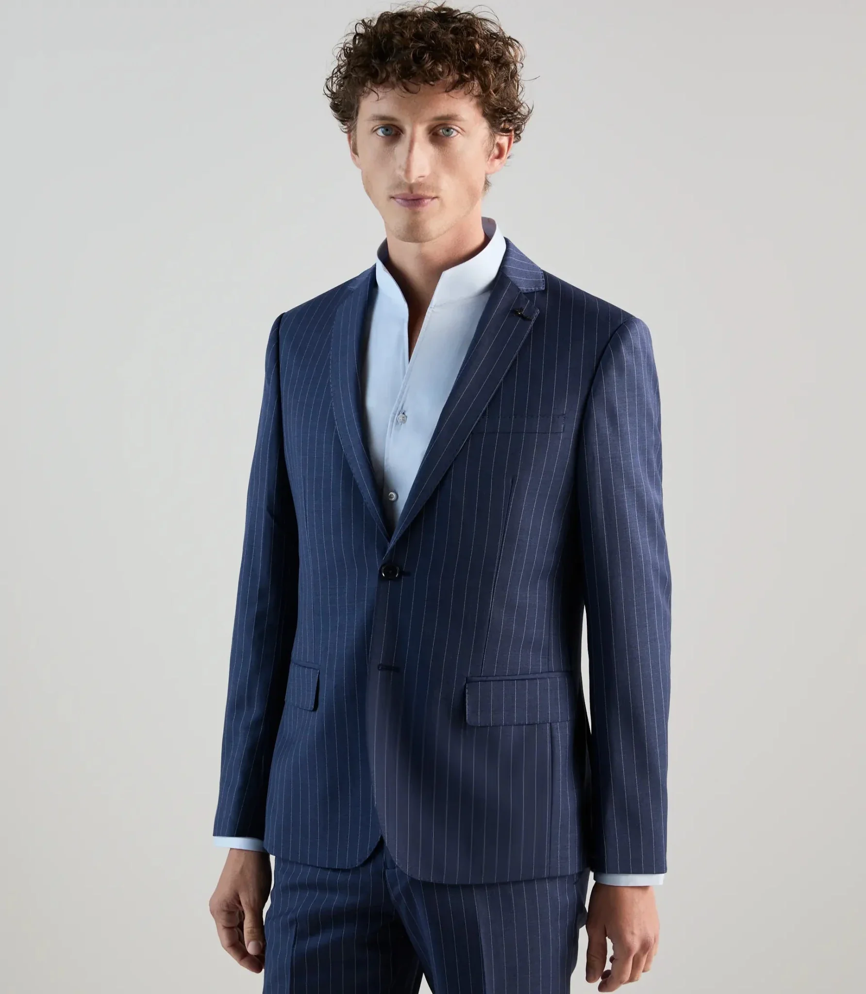 Costume 2 boutons en laine majoritaire bleu denim