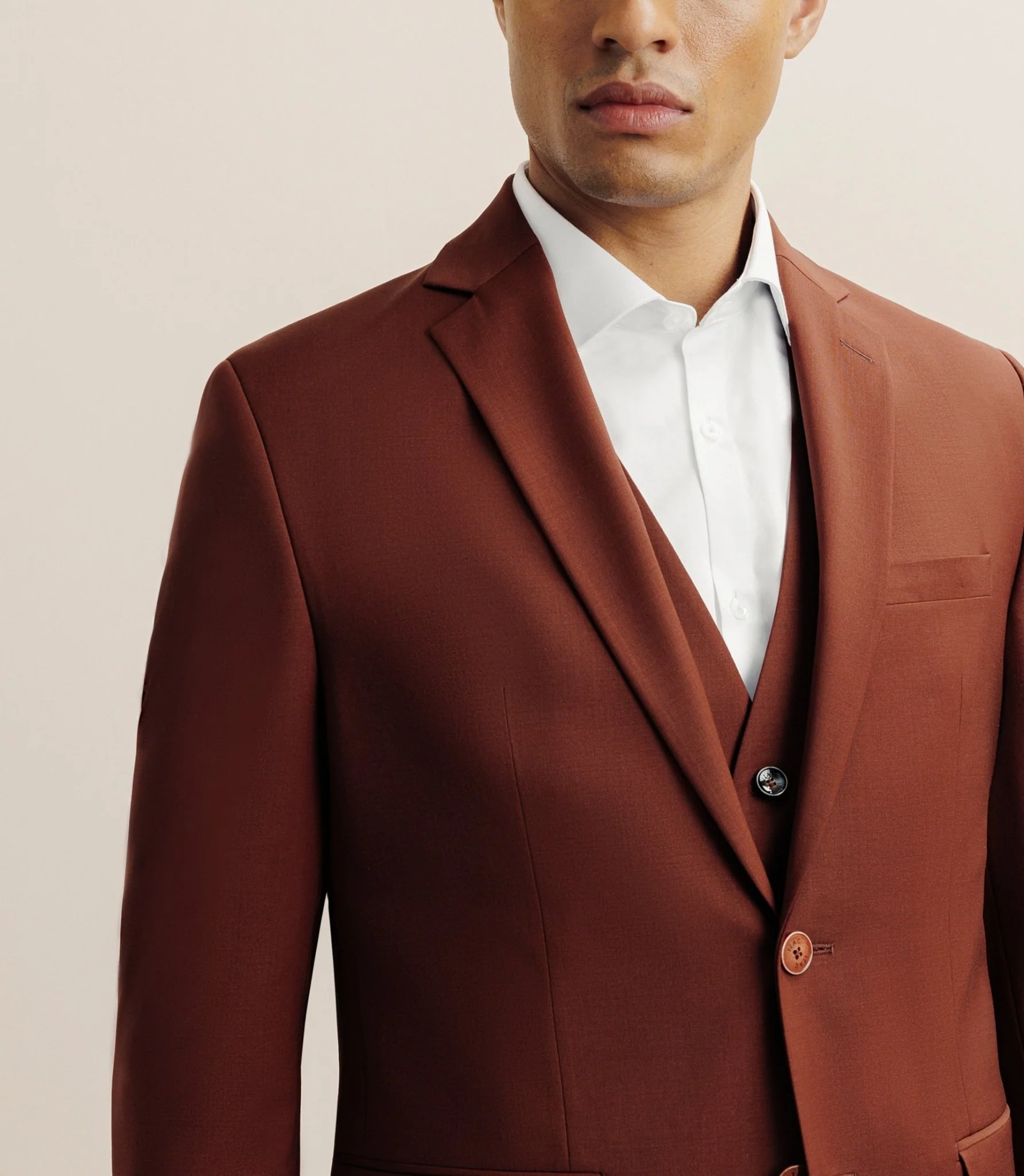 Costume 2 boutons laine majoritaire terracotta - Image 3