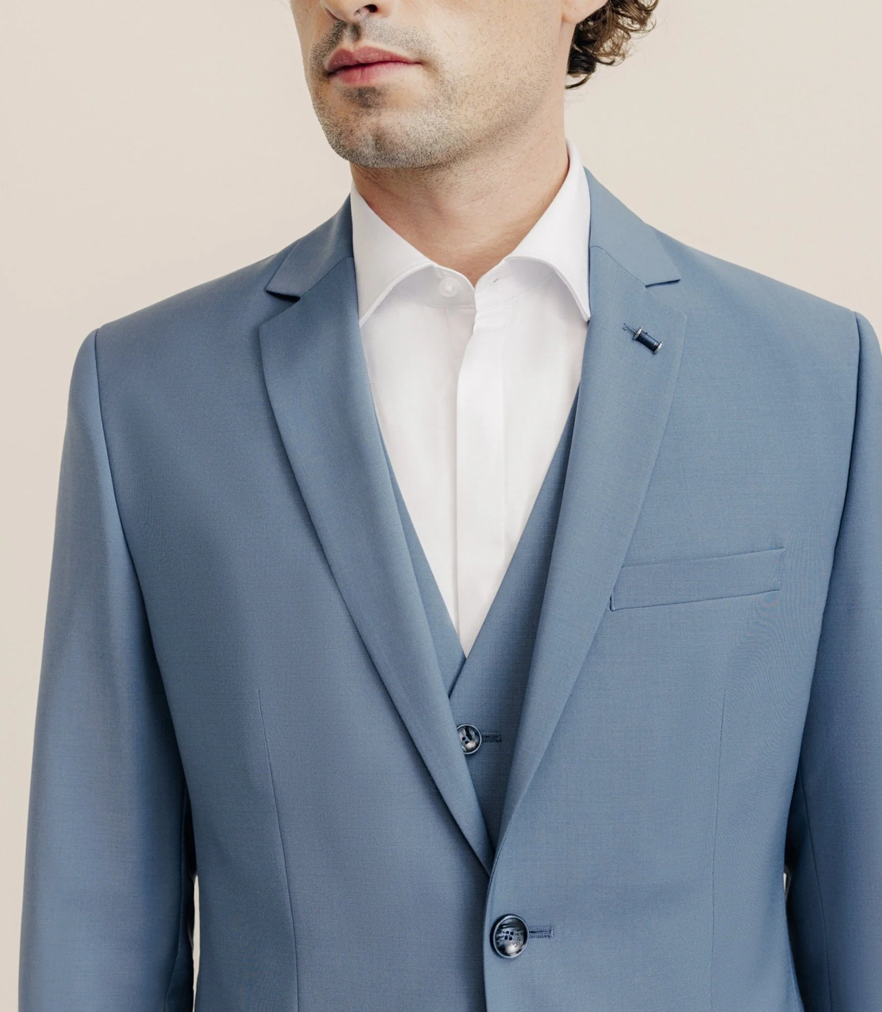 Costume 2 boutons laine majoritaire bleu ciel - Image 2