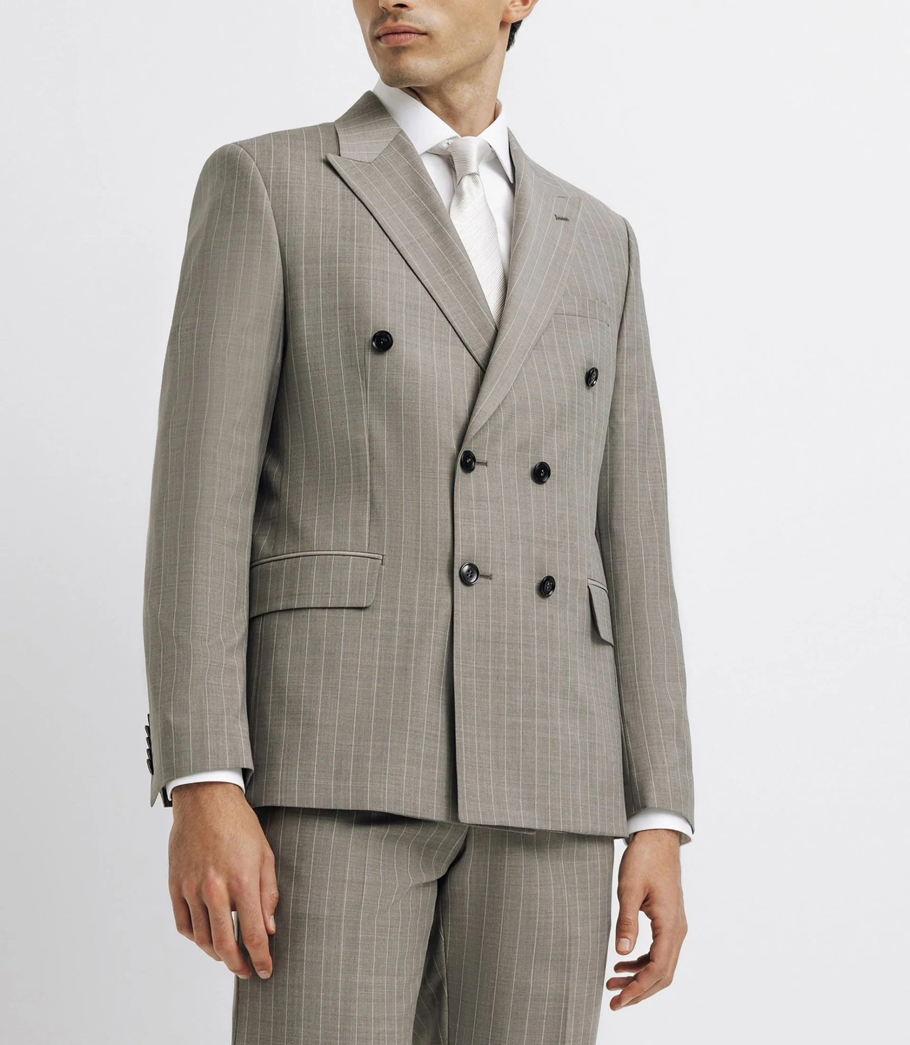 Costume croisé rayé beige - Image 5