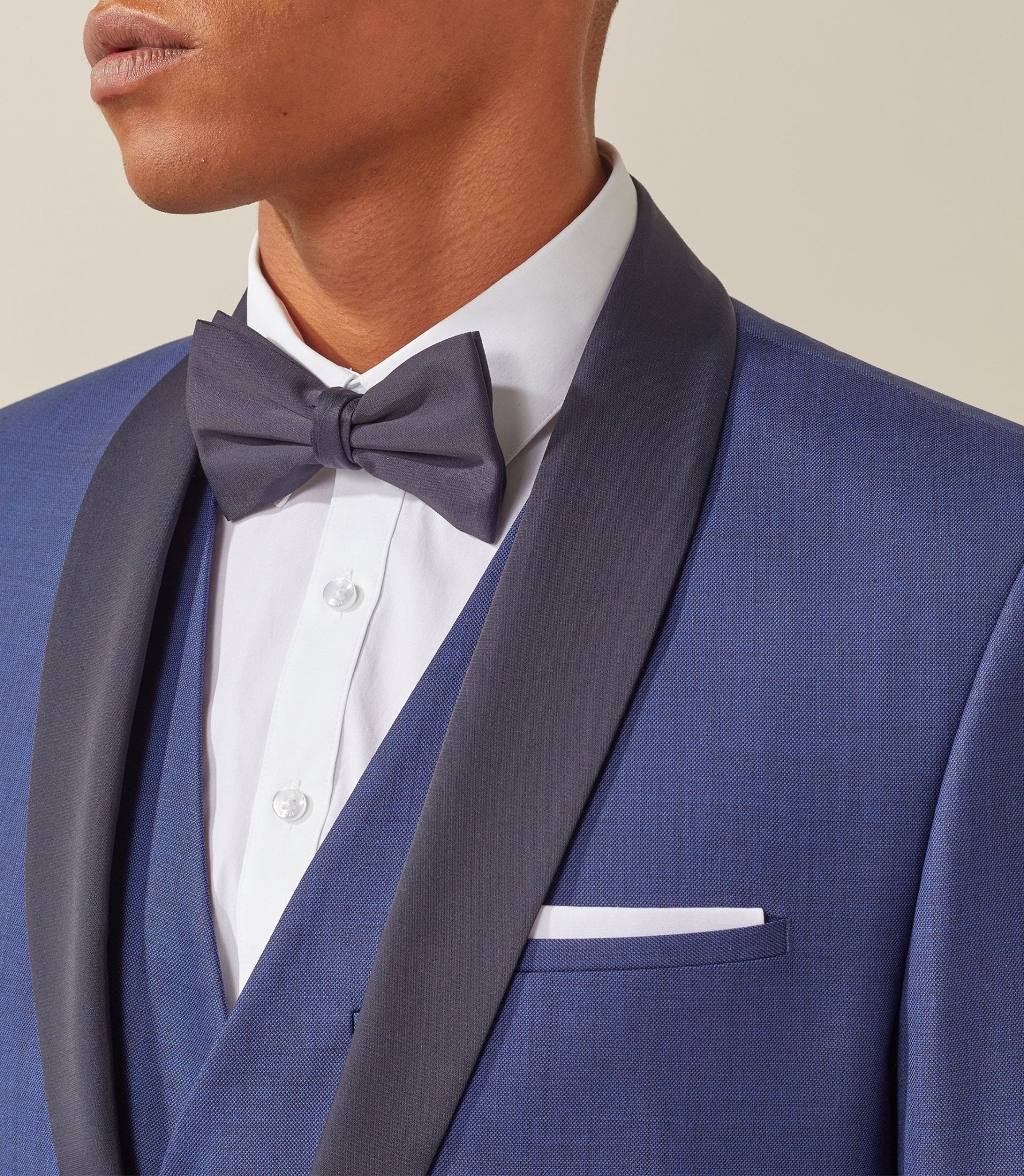 Costume de cérémonie laine bleu col châle "Feri" - Image 4