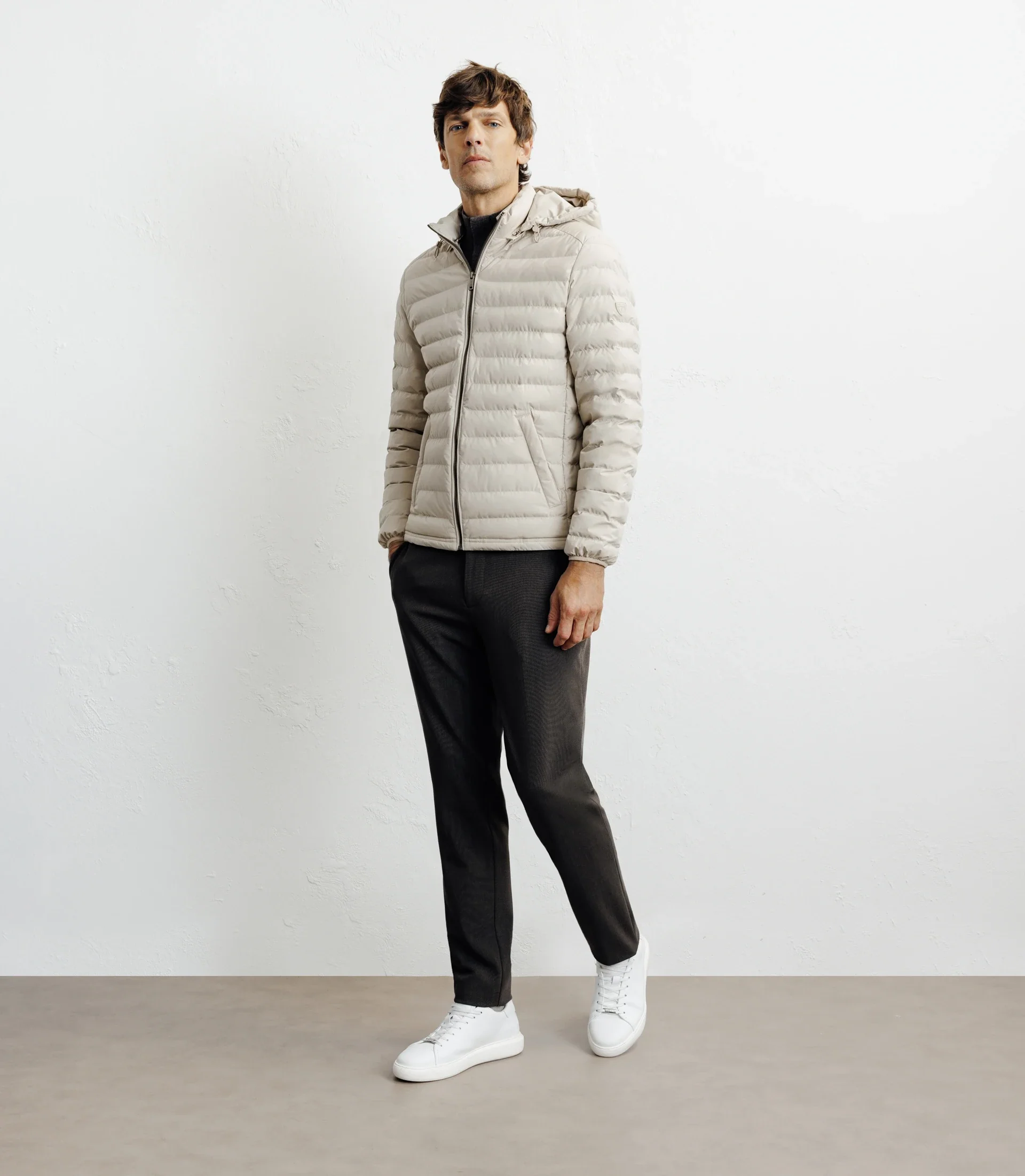 Doudoune avec capuche amovible beige - Image 3