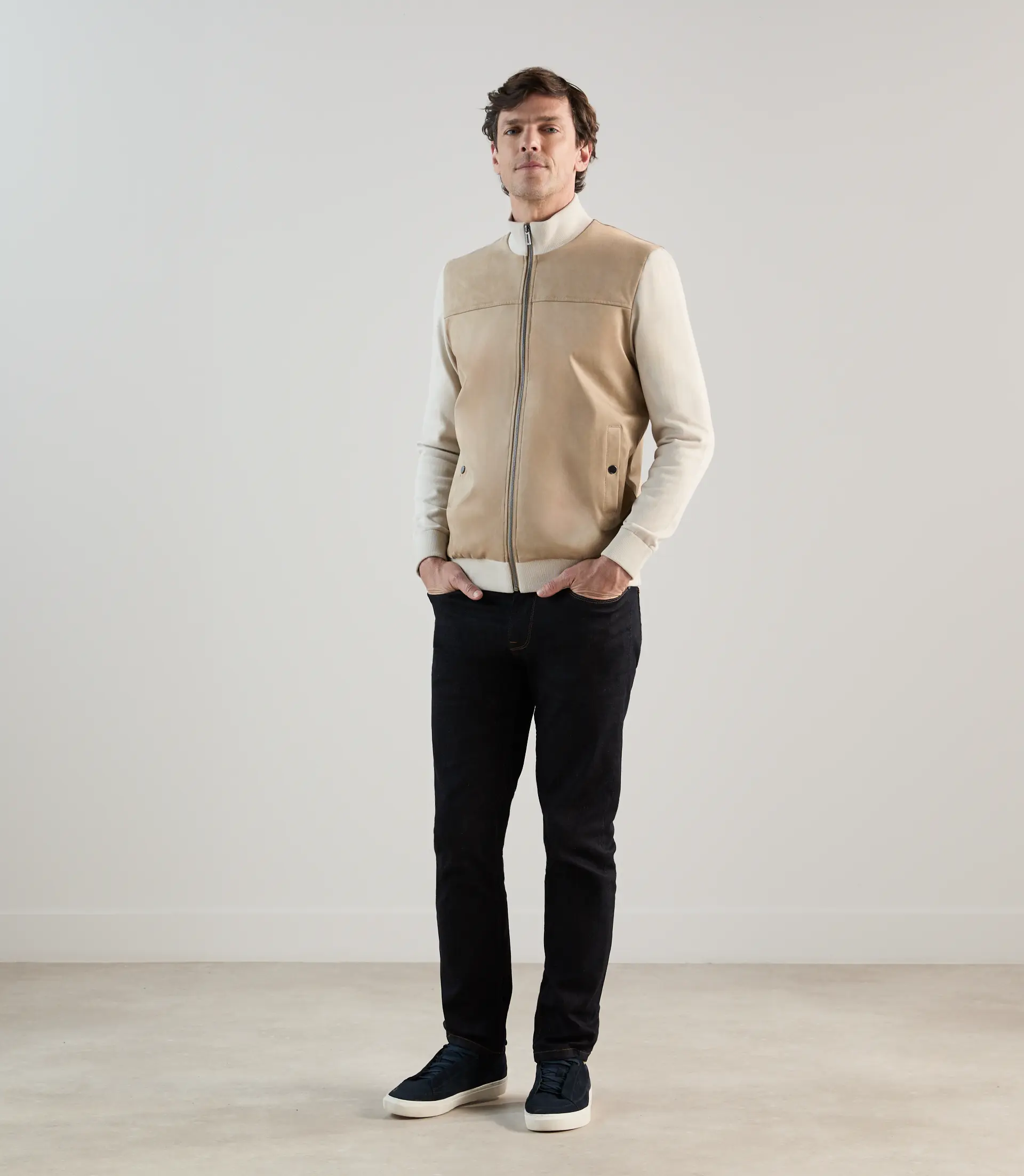 Gilet zip bi-matière beige - Image 3