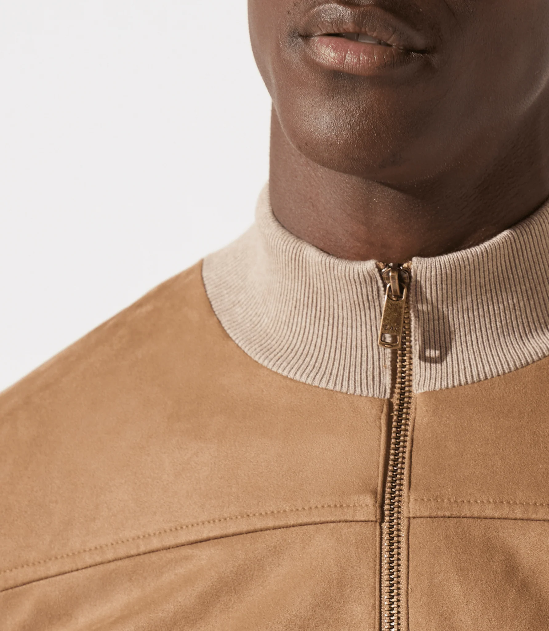 Gilet zippé col rond mix matière beige - Image 3