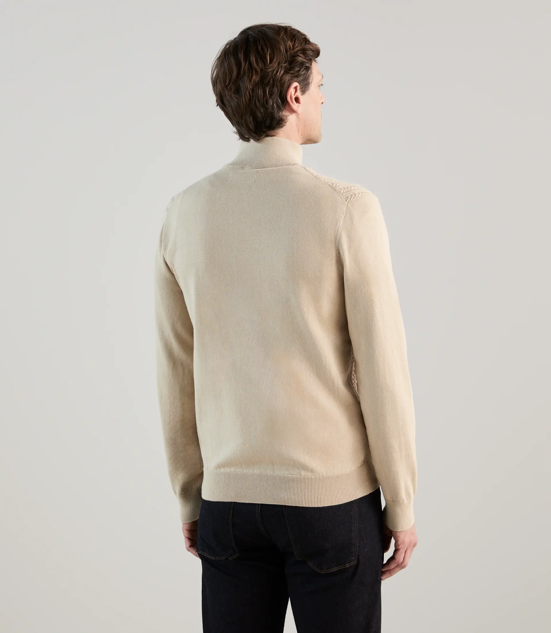 Gilet zippé en maille torsadée beige - Image 4