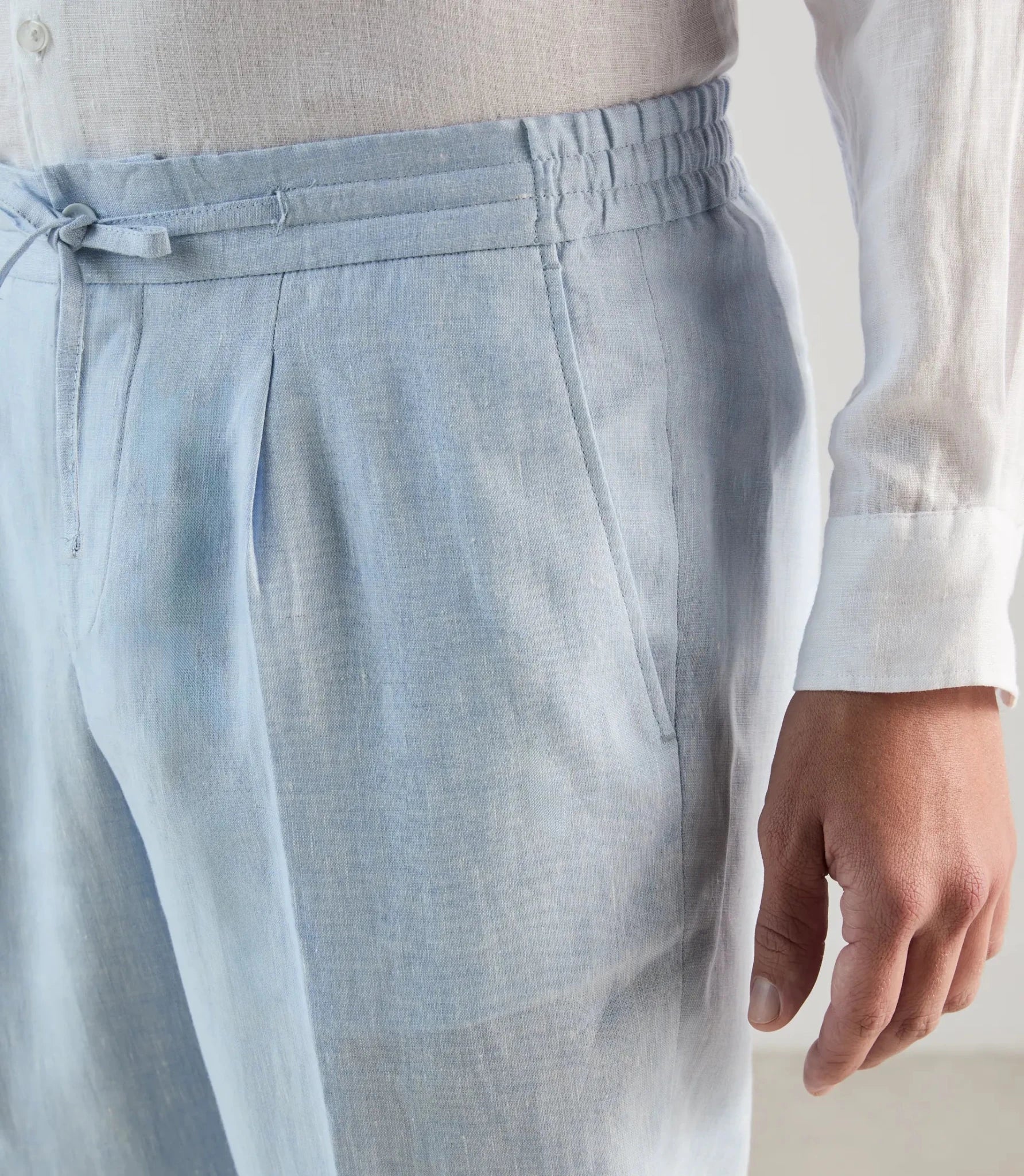 Pantalon ville 100 % lin bleu ciel - Image 2