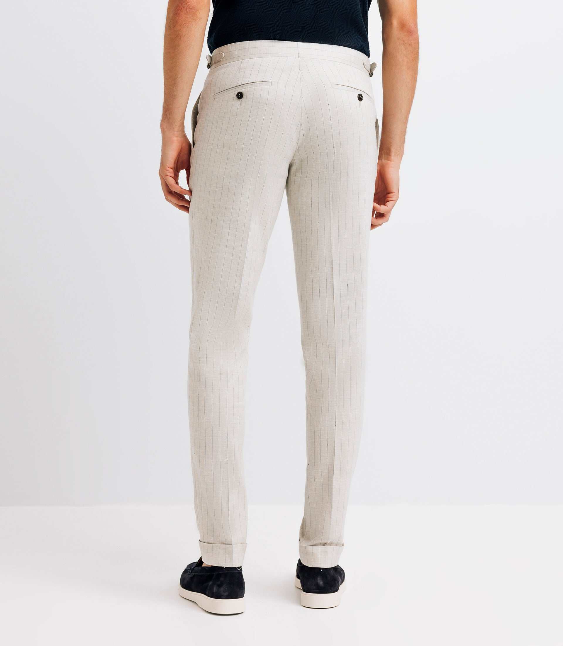 Pantalon ville rayé en lin gris clair - Image 2