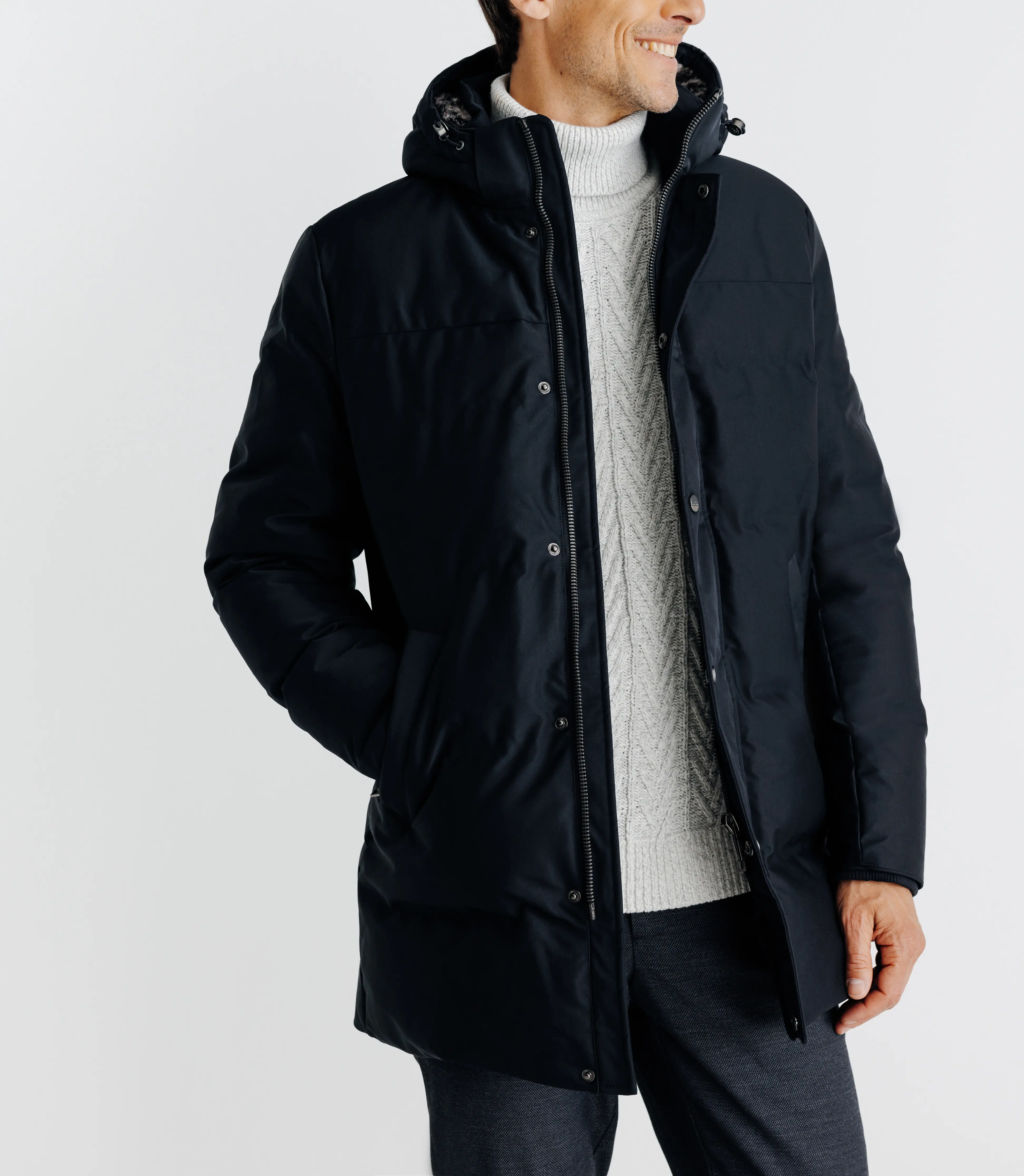 Parka longue matelassée à capuche marine - Image 4