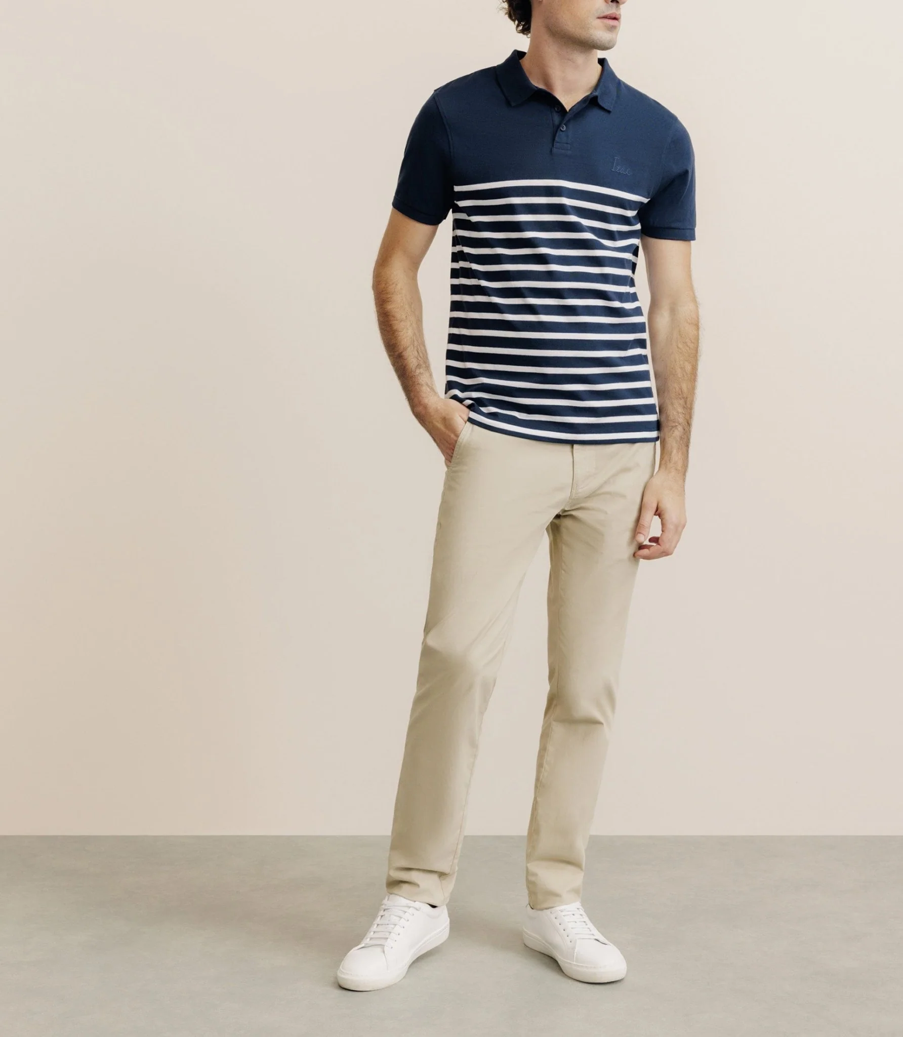 Polo boutonné marinière marine - Image 3