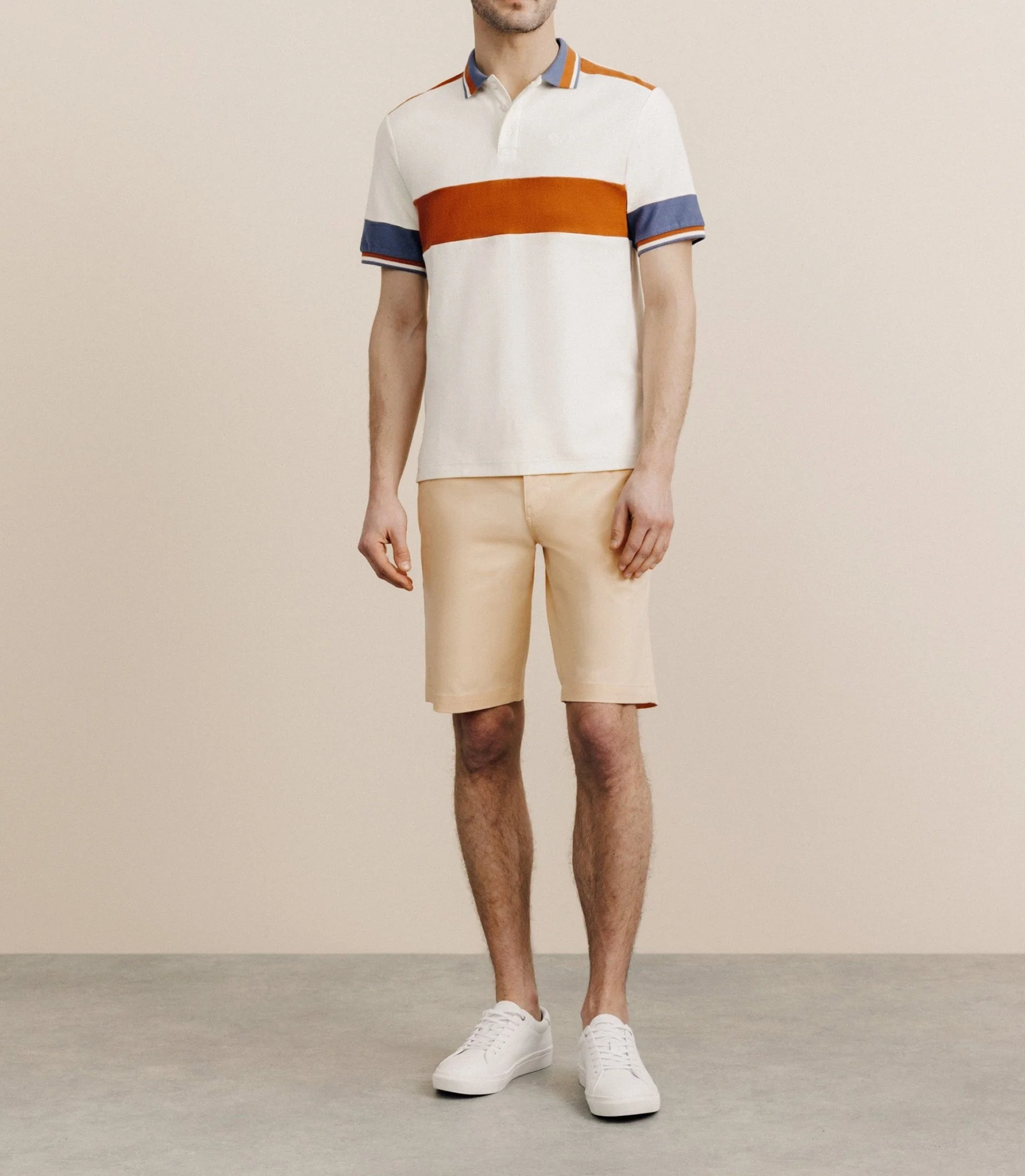 Polo boutonné à bandes pêche - Image 3