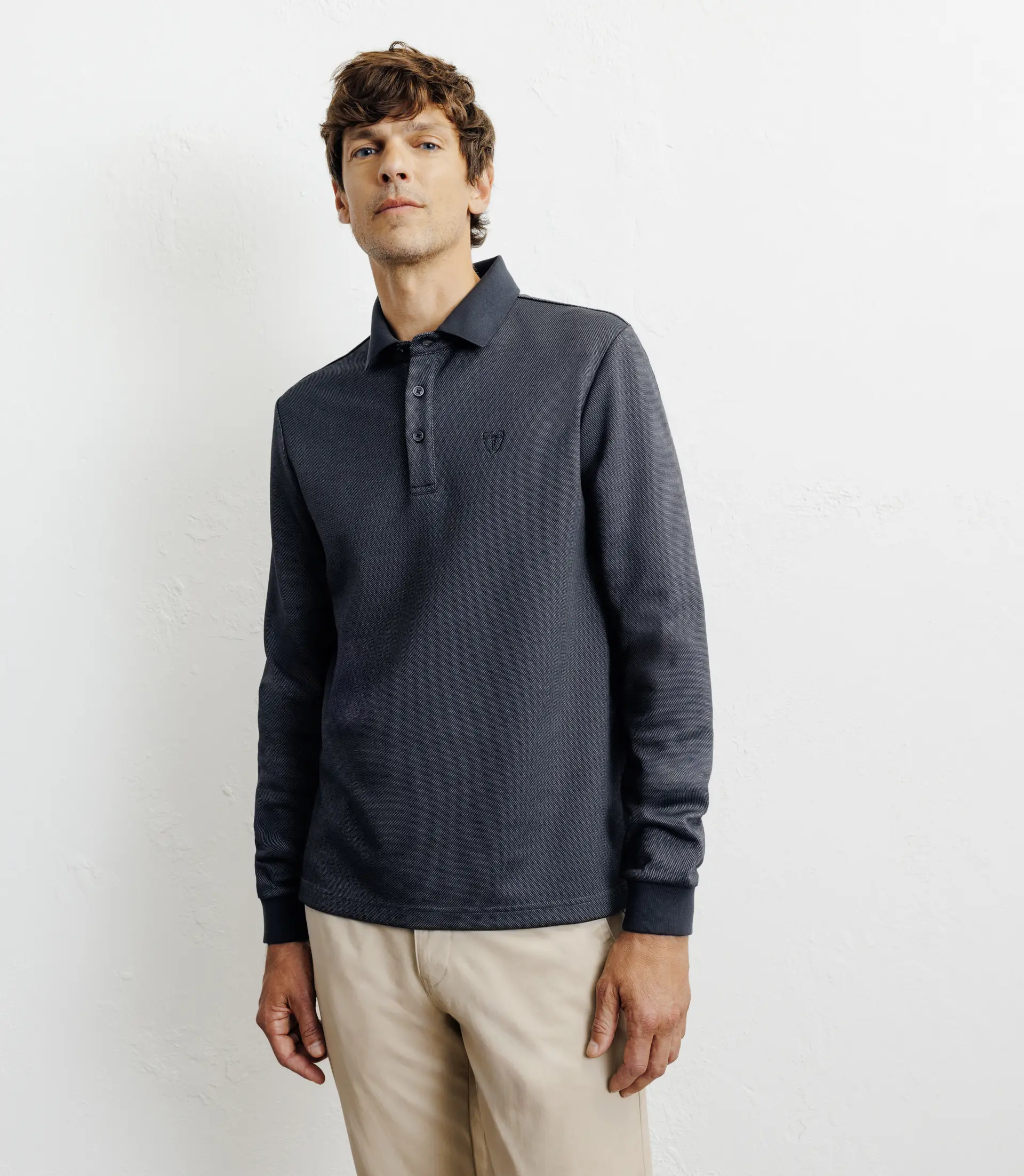 Polo boutonné en maille marine
