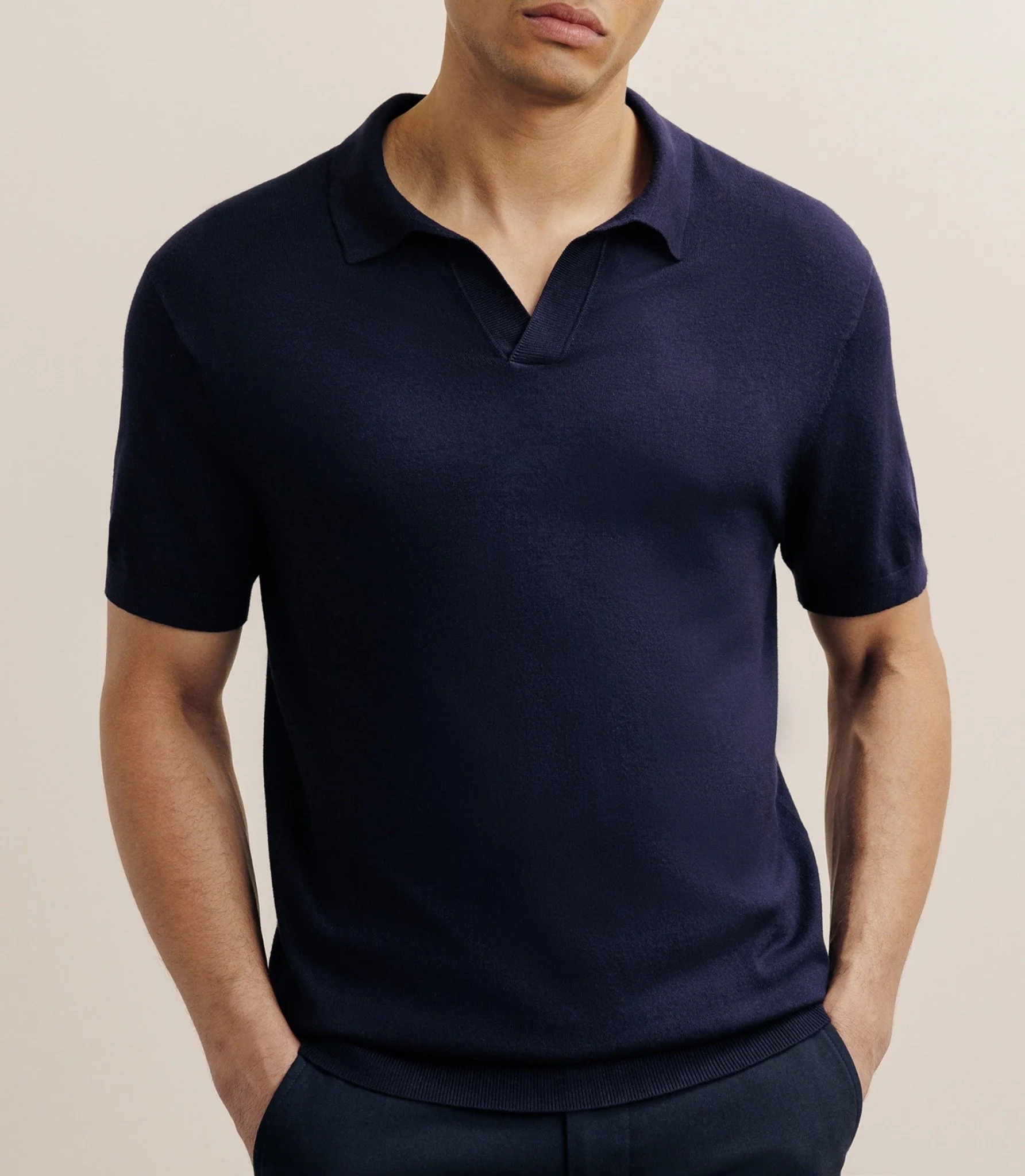 Polo col ouvert en maille marine