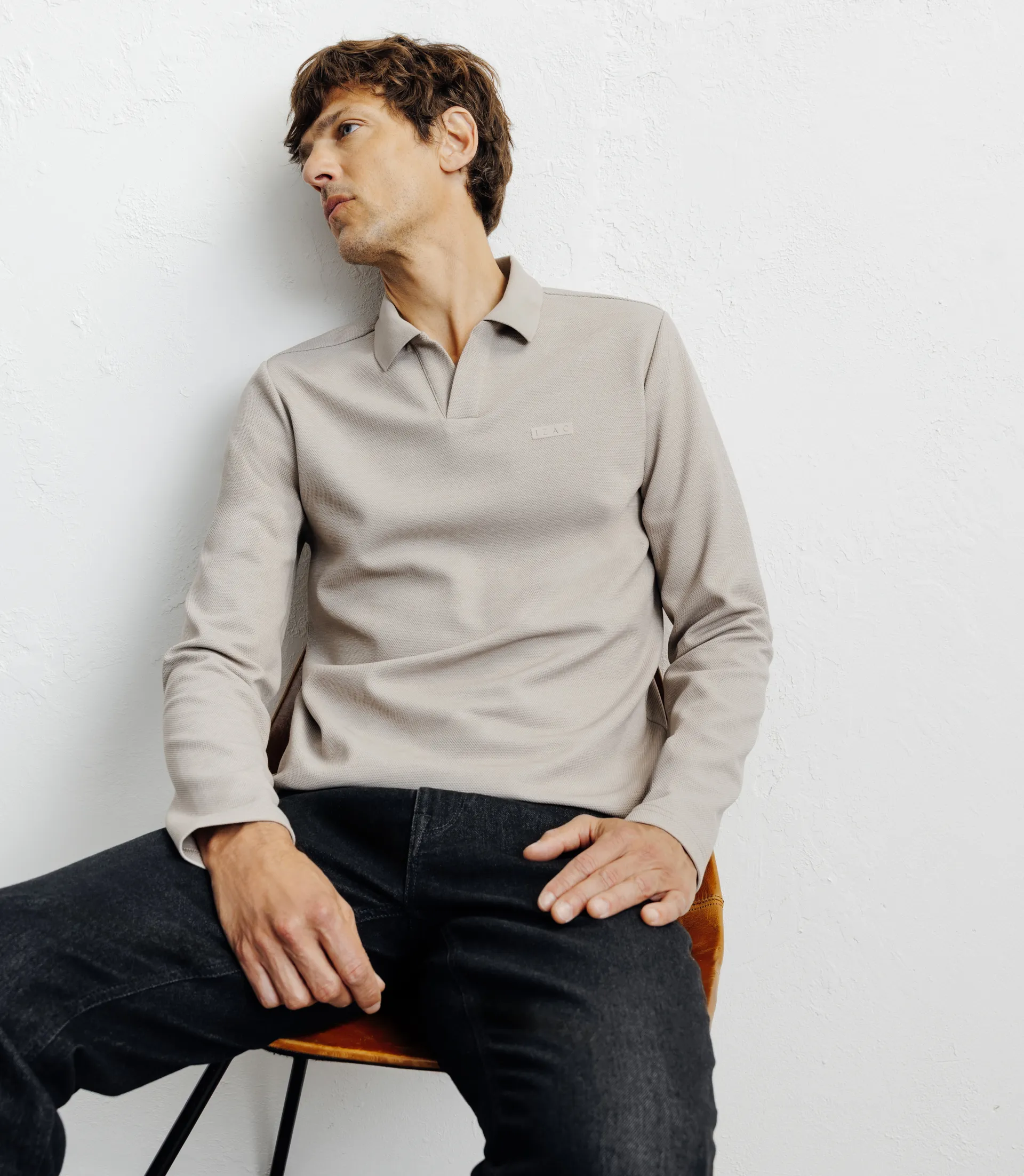 Polo col ouvert manches longues beige - Image 5