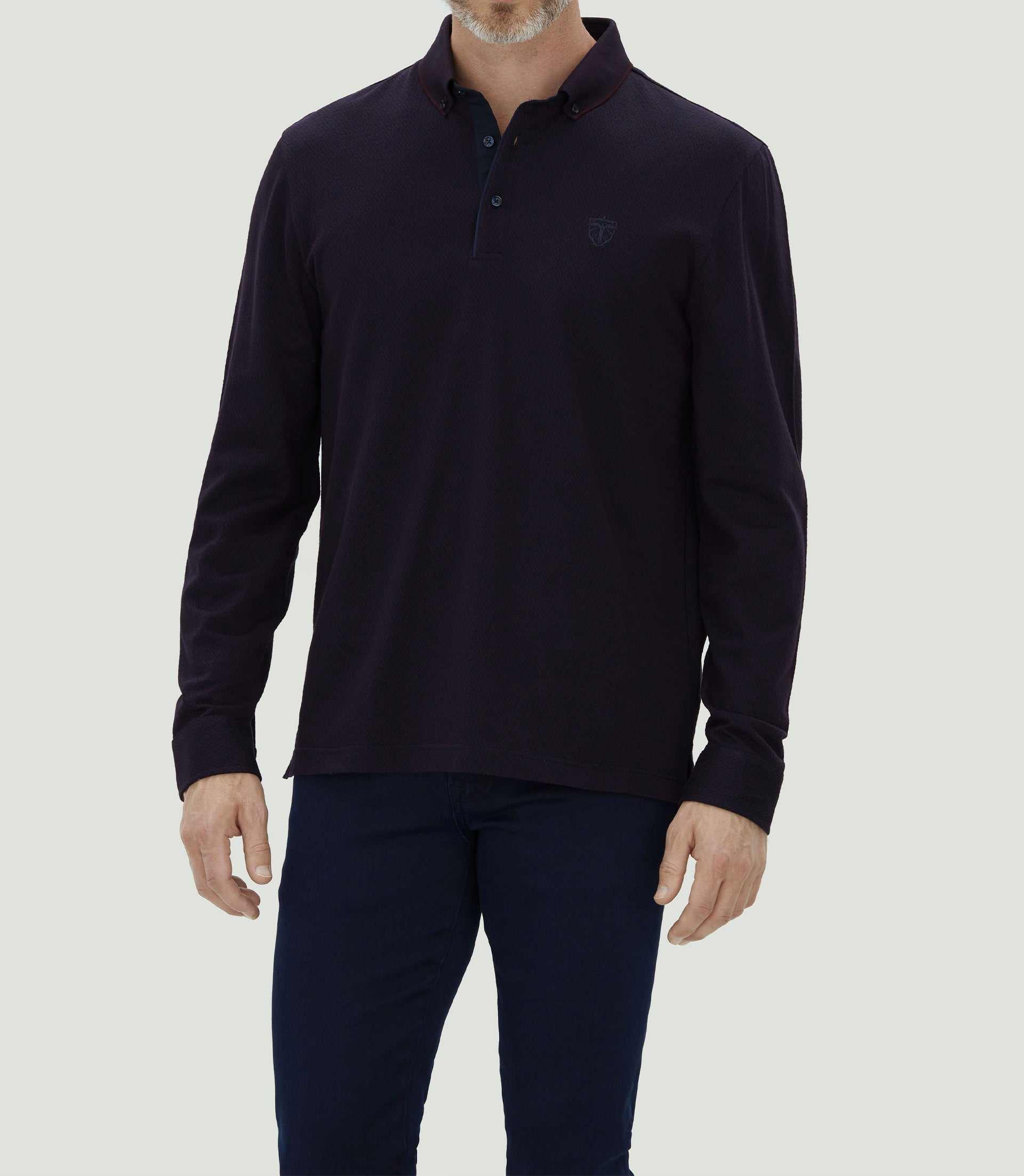 Polo jacquard à manches longues bordeaux "Camelia"