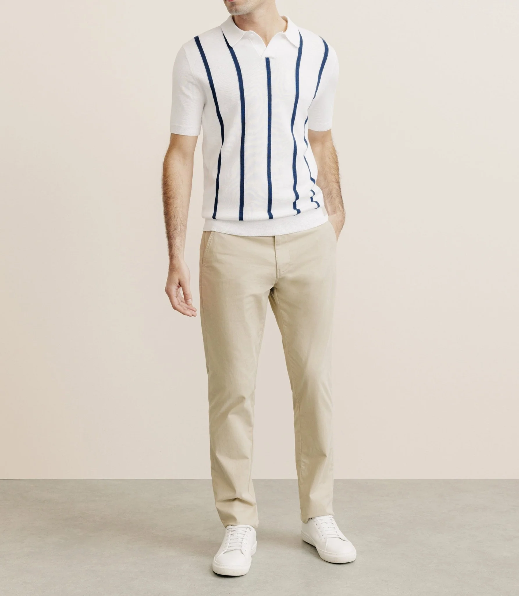 Polo en maille à rayures blanc - Image 3