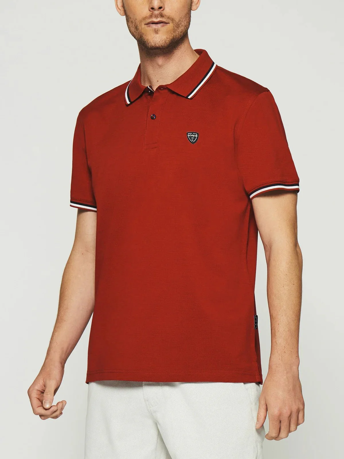Polo uni avec broderie rouge GILLES - Image 2