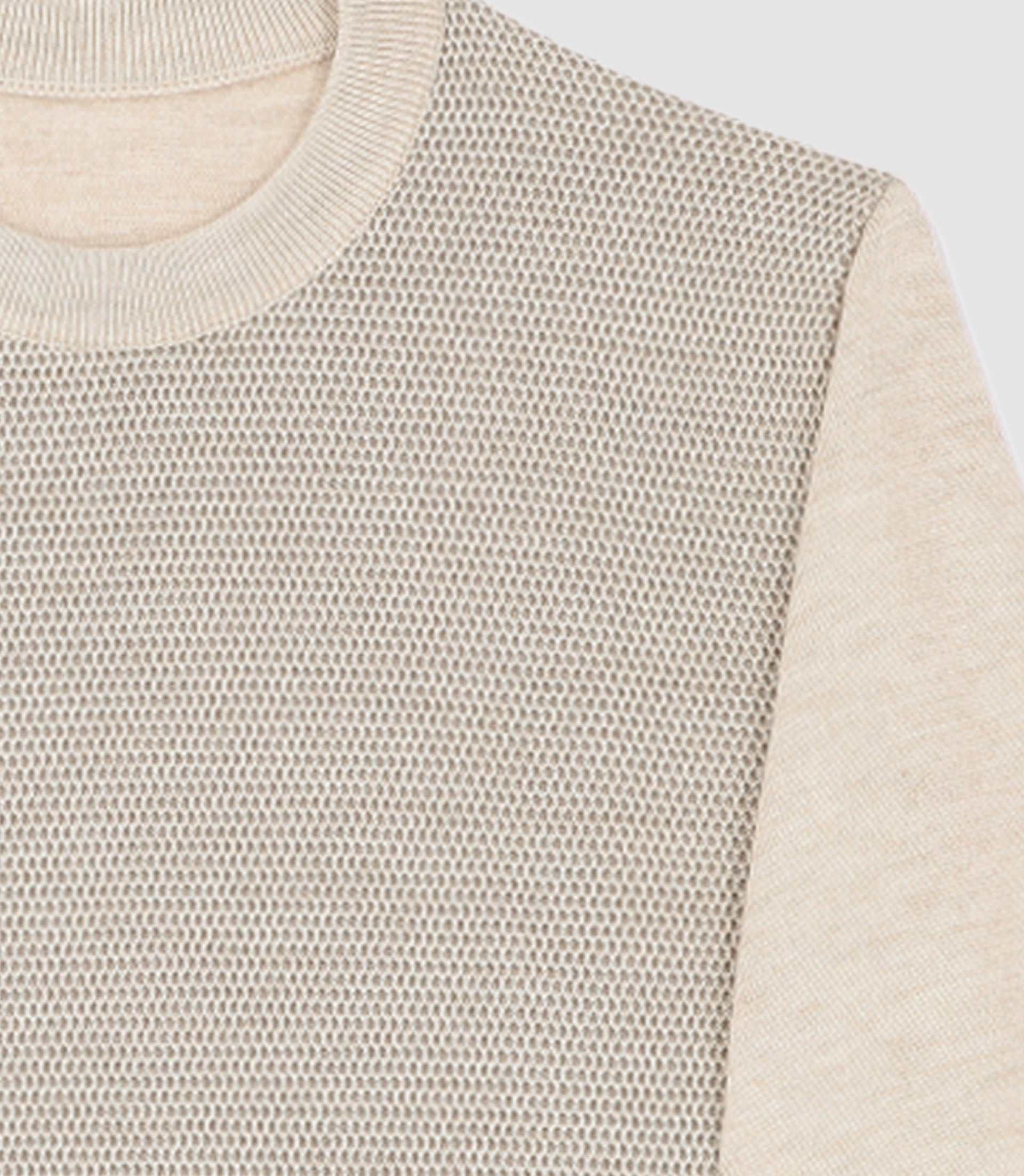 Pull col rond en laine mérinos beige BORIS - Image 3