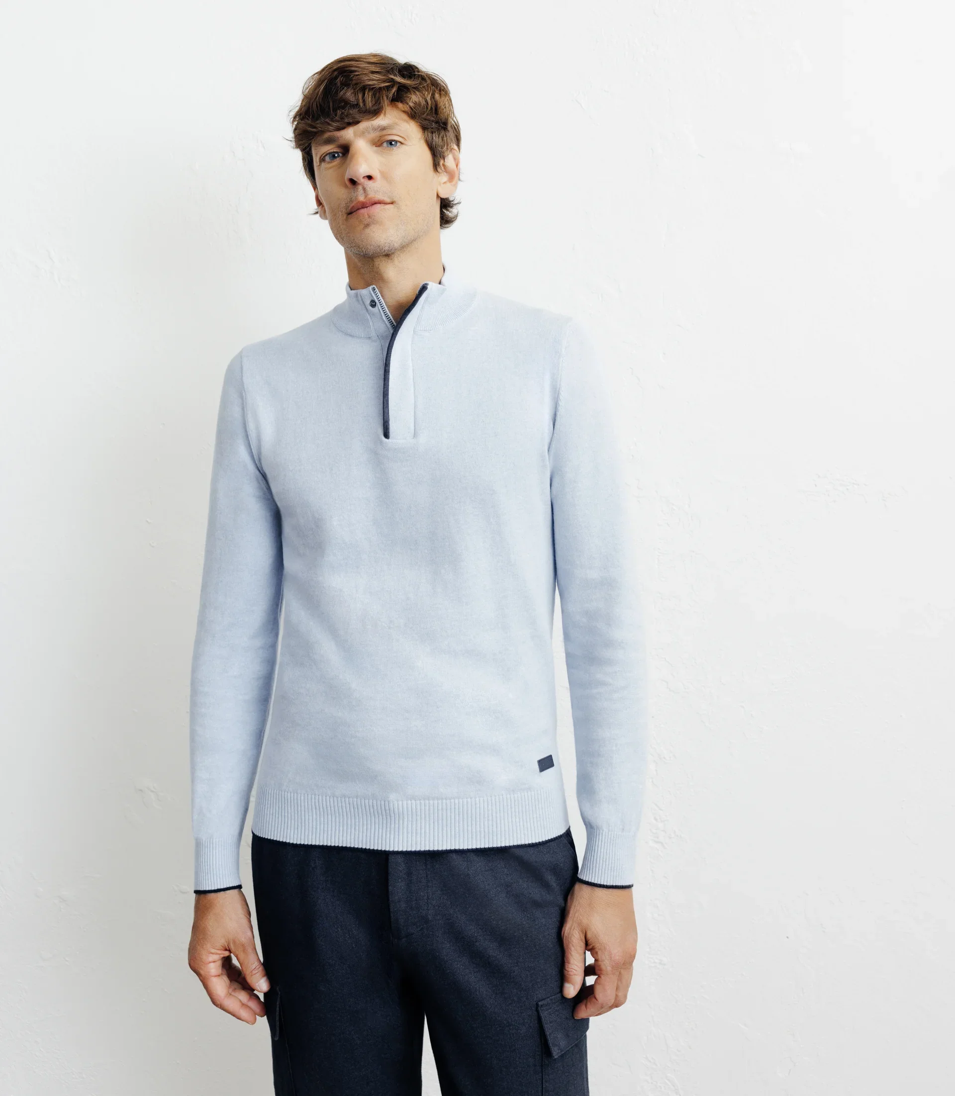 Pull col montant demi zippé bleu ciel
