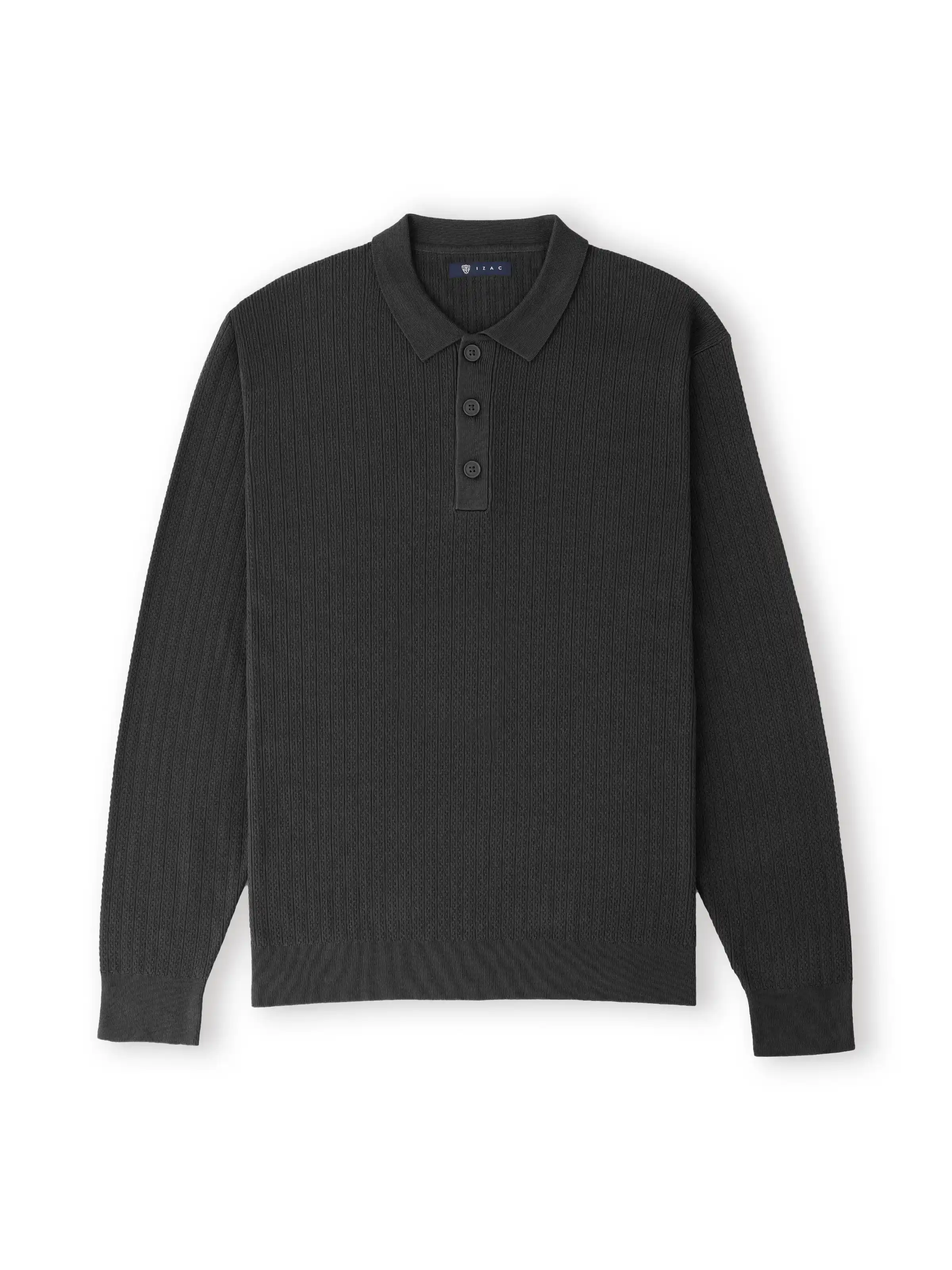 Pull col polo boutonné jeux de points noir