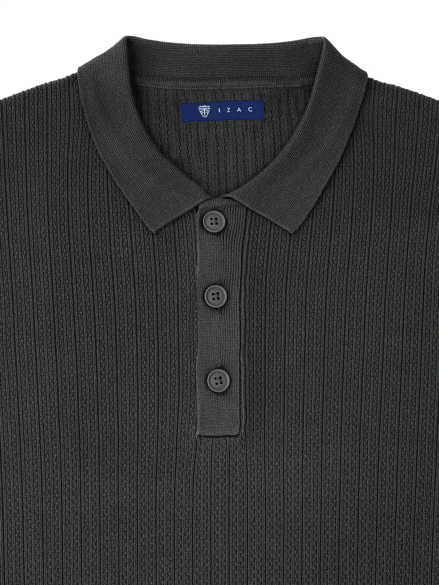 Pull col polo boutonné jeux de points noir - Image 2