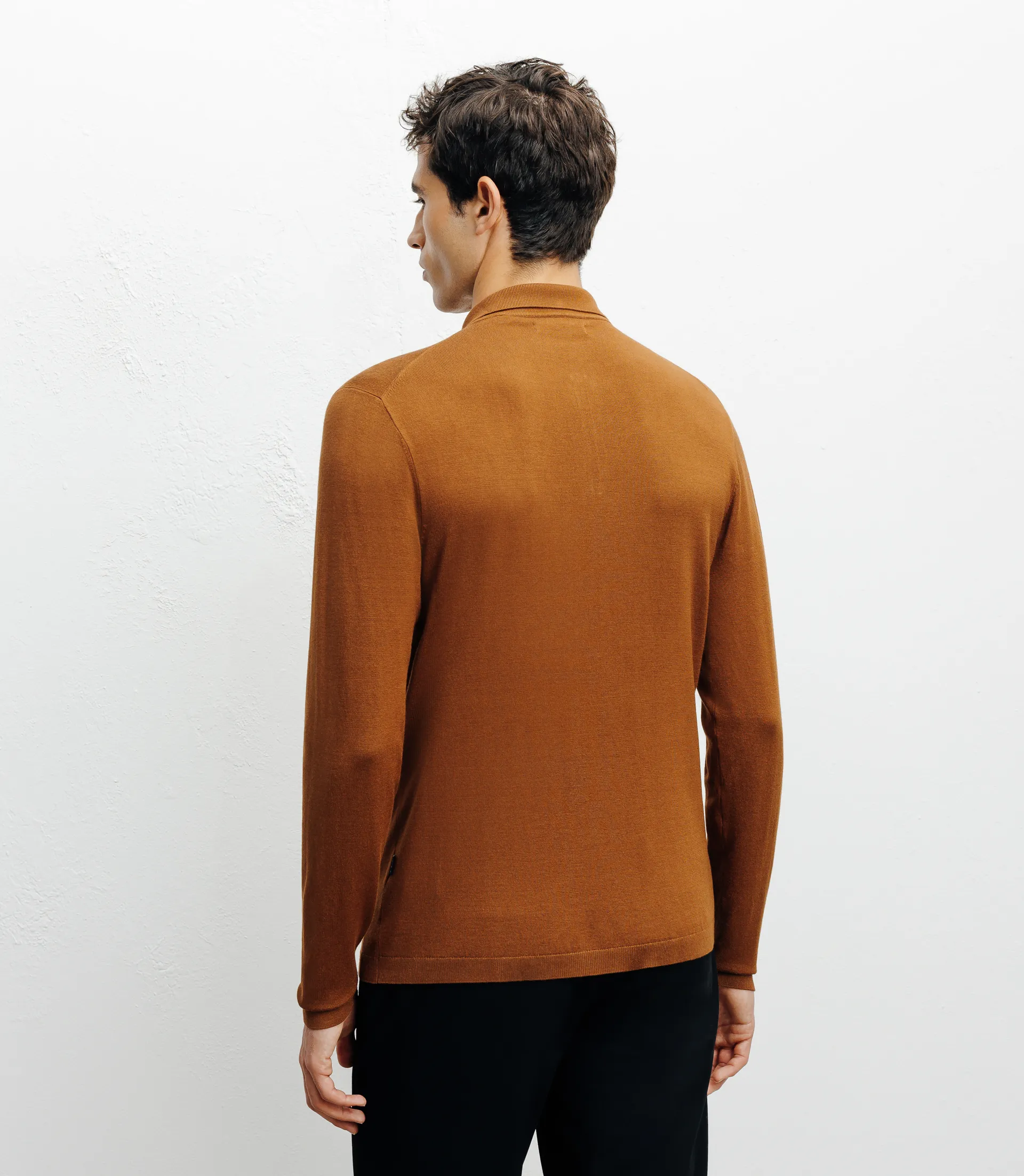 Pull col polo zippé en maille fine bronze - Image 3