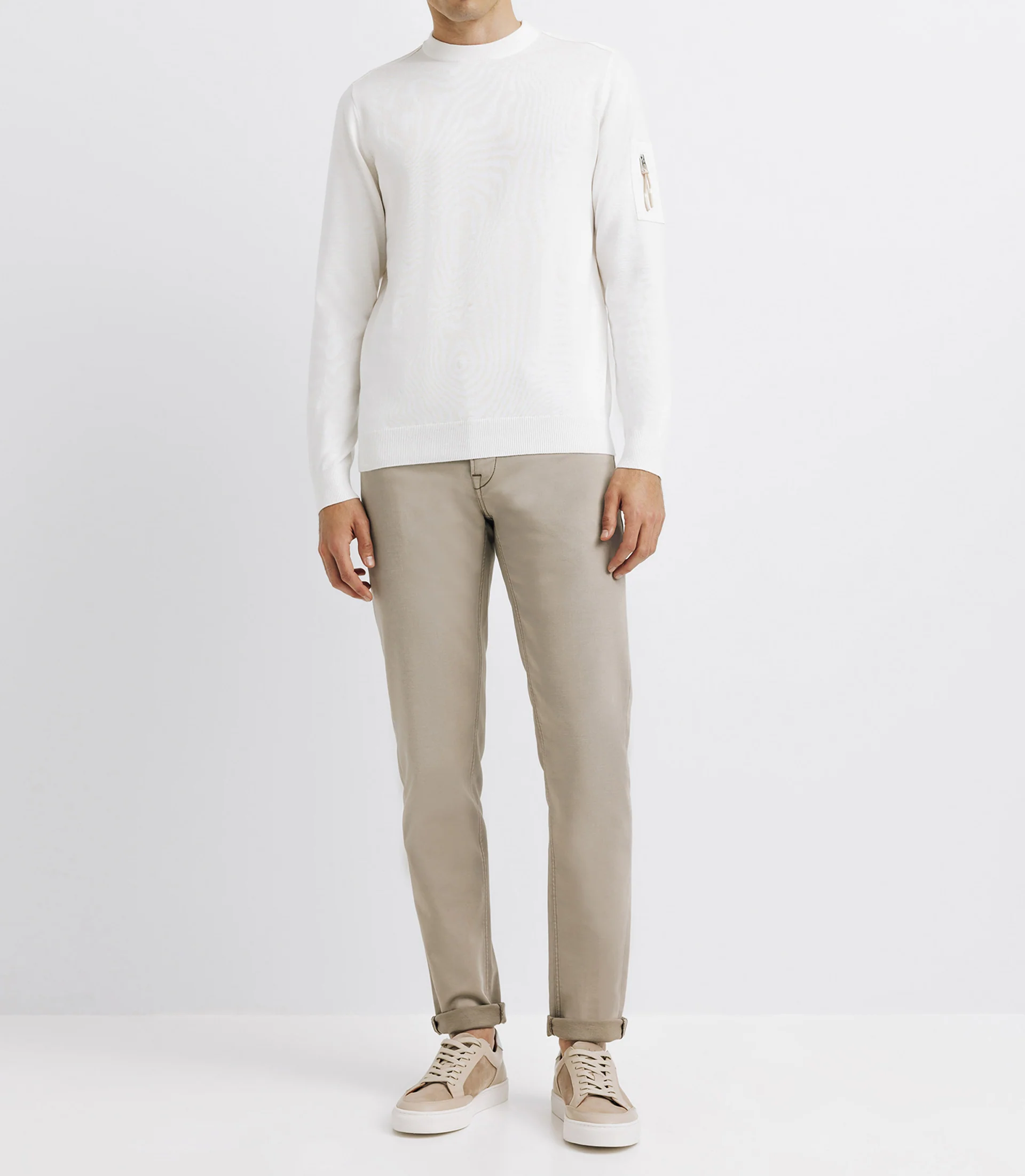 Pull col rond avec poche écru