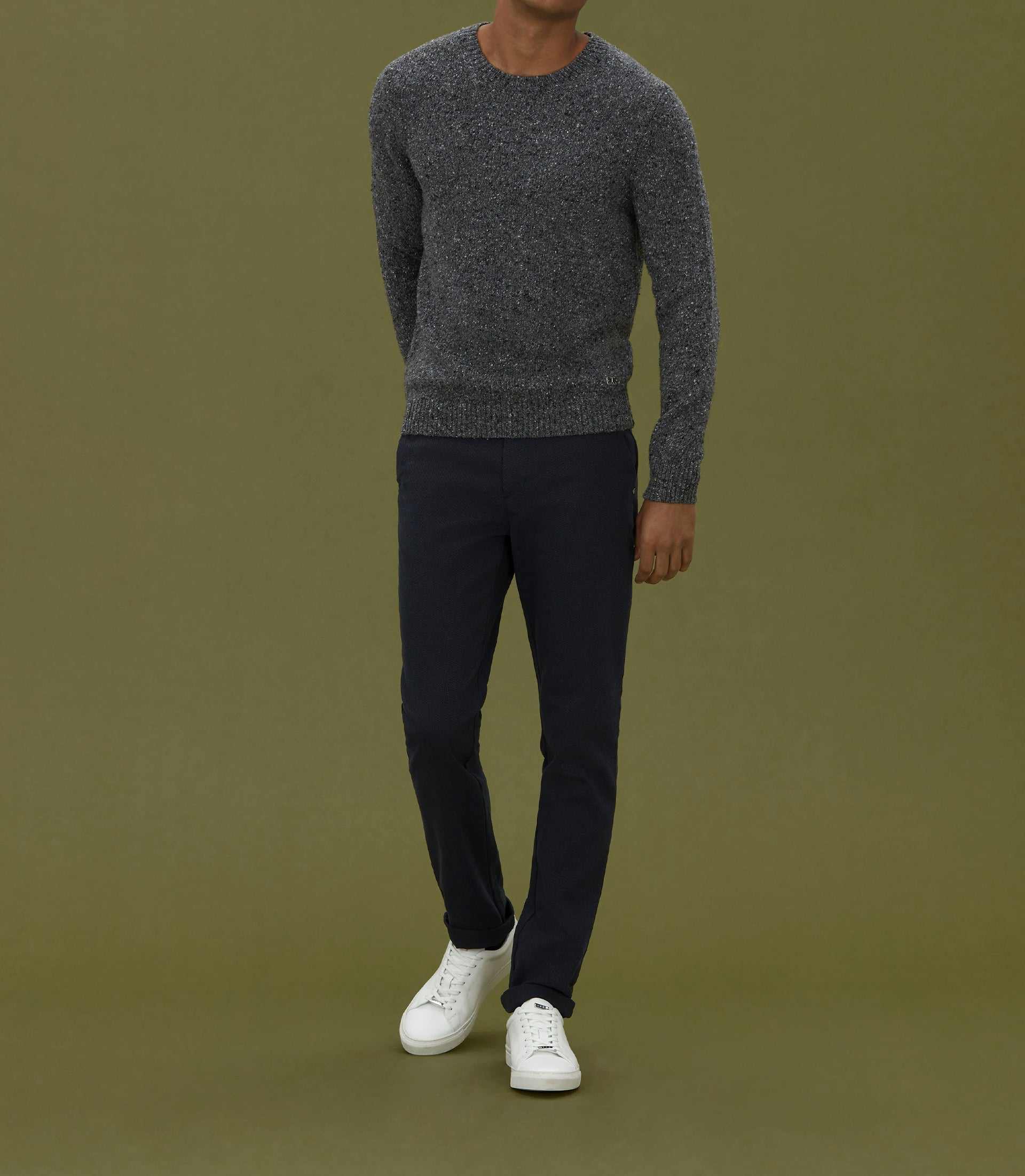 Pull col rond fantaisie gris "Loic"