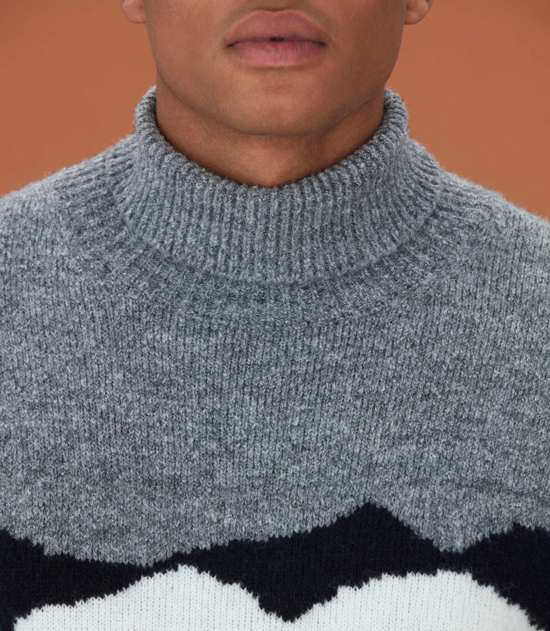 Pull col roulé graphique gris "Ludmila" - Image 2