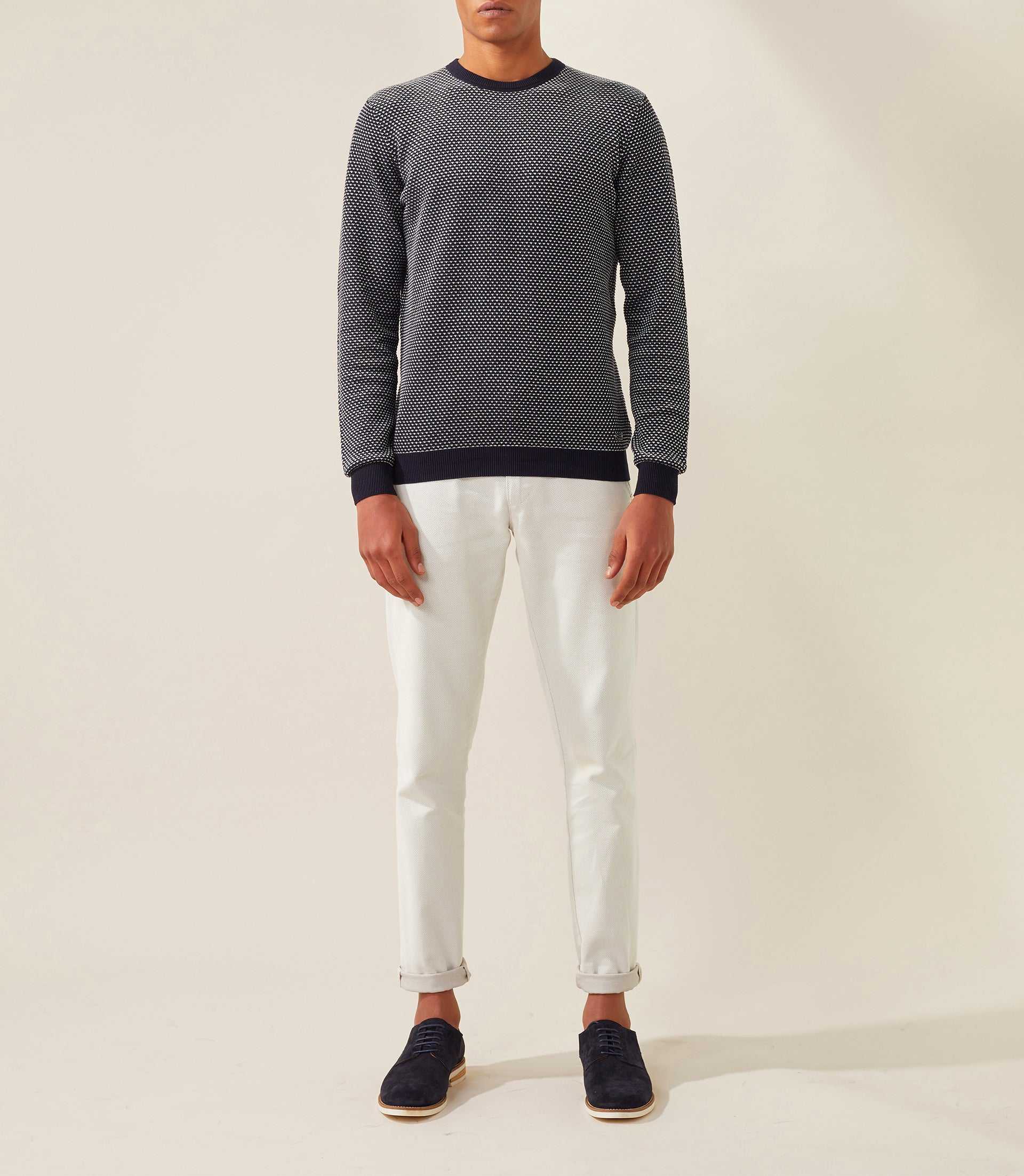 Pull col rond marine-blanc "Fapoleon" - Image 3