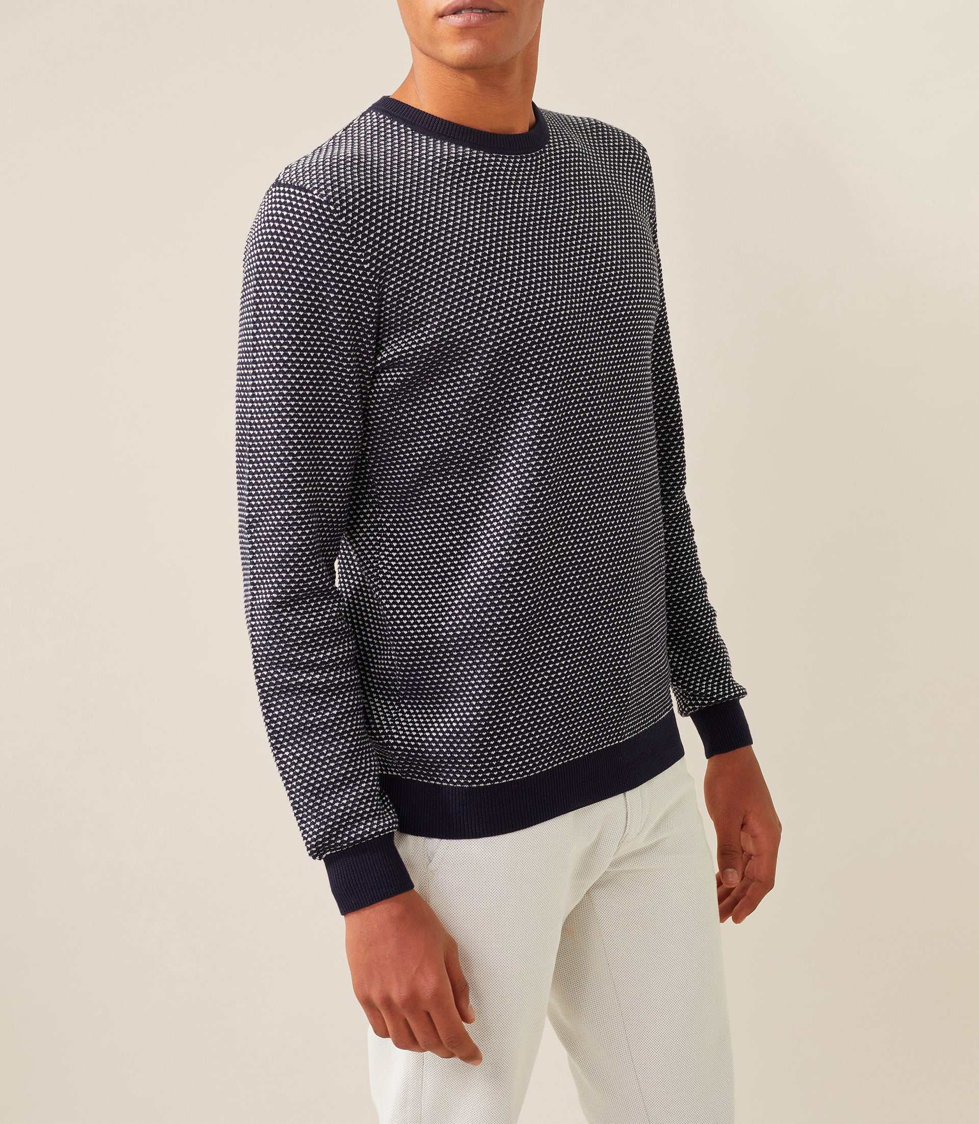 Pull col rond marine-blanc "Fapoleon" - Image 4